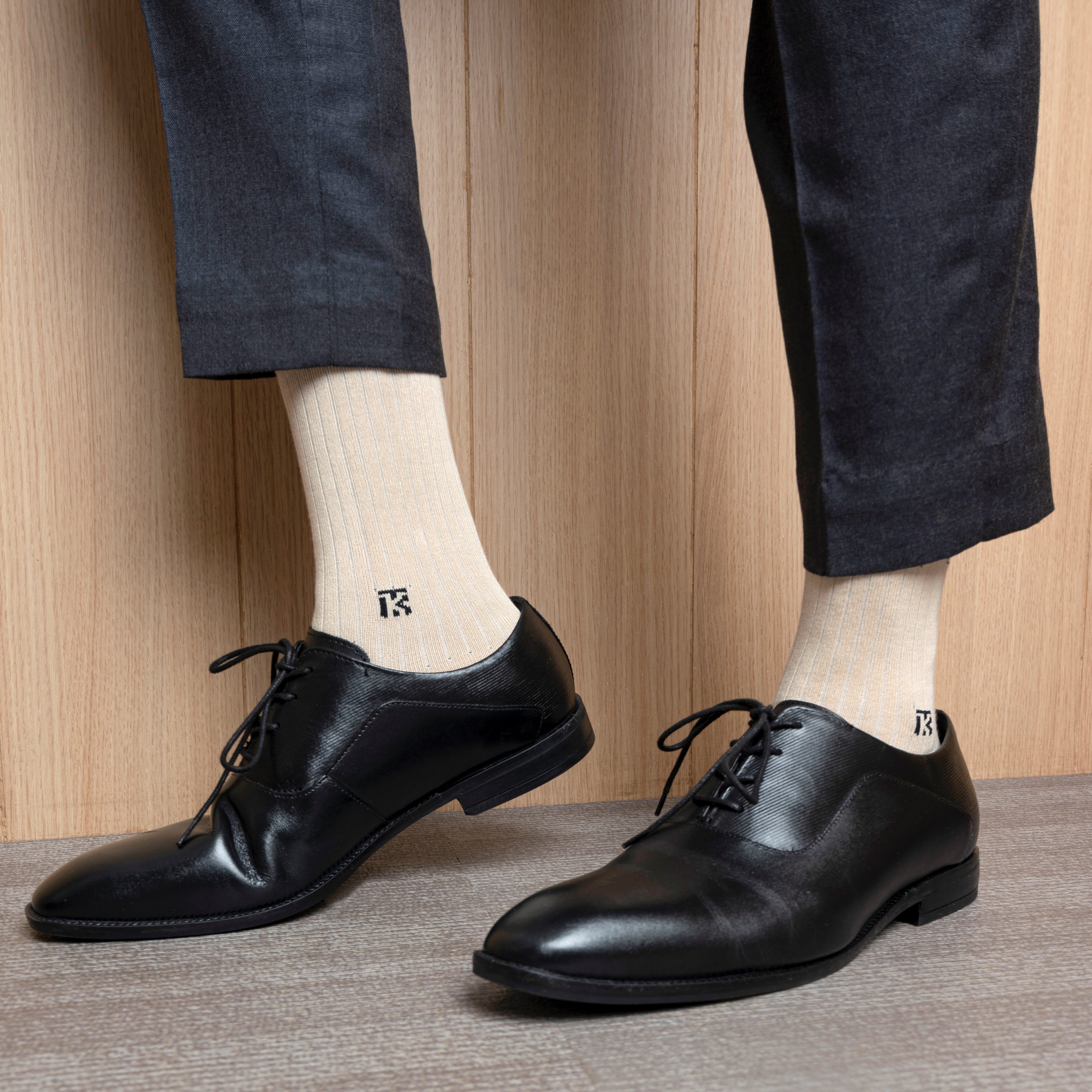 Bamboo Socks Pair | Kikitoes Crew Length Socks | Beige Solid Colour Socks for Men | KIKI0053