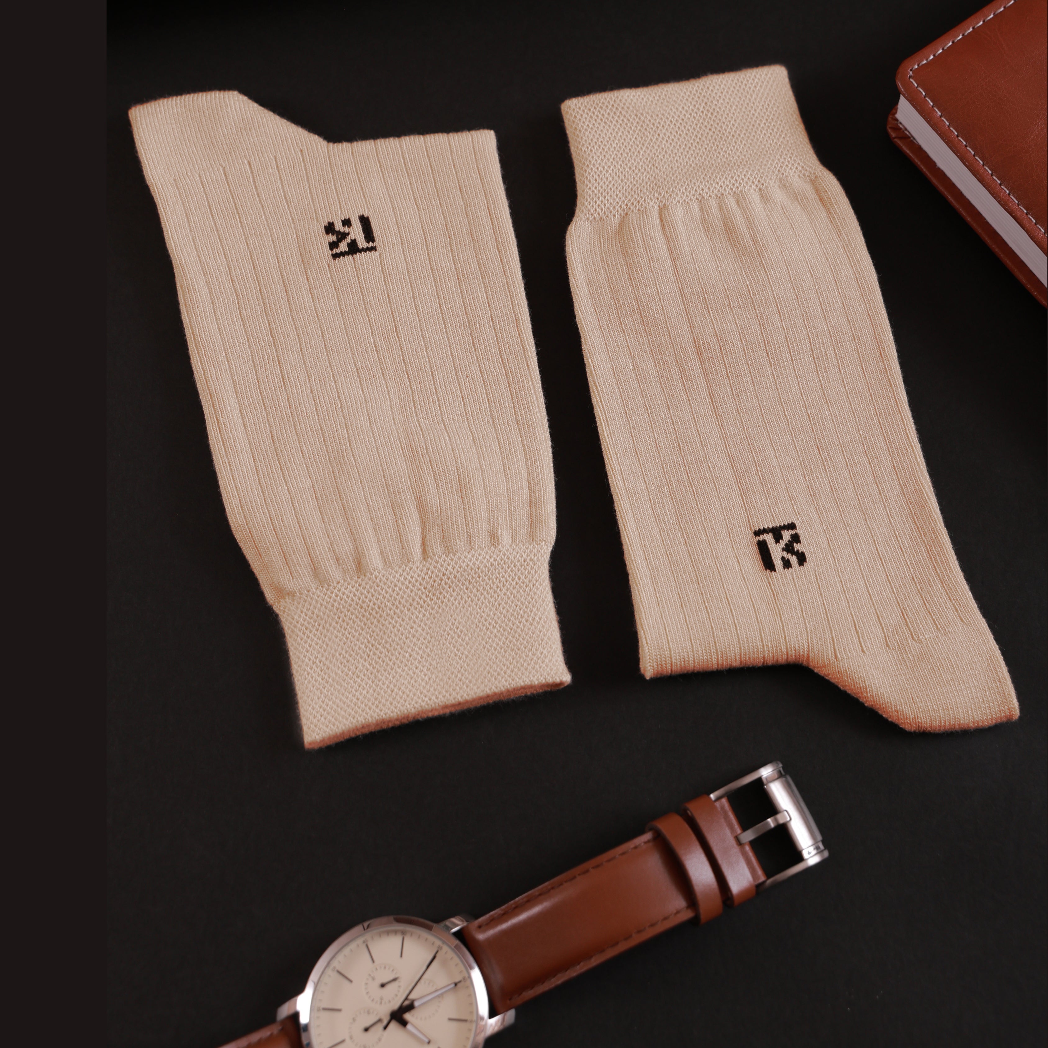 Bamboo Socks Pair | Kikitoes Crew Length Socks | Beige Solid Colour Socks for Men | KIKI0053