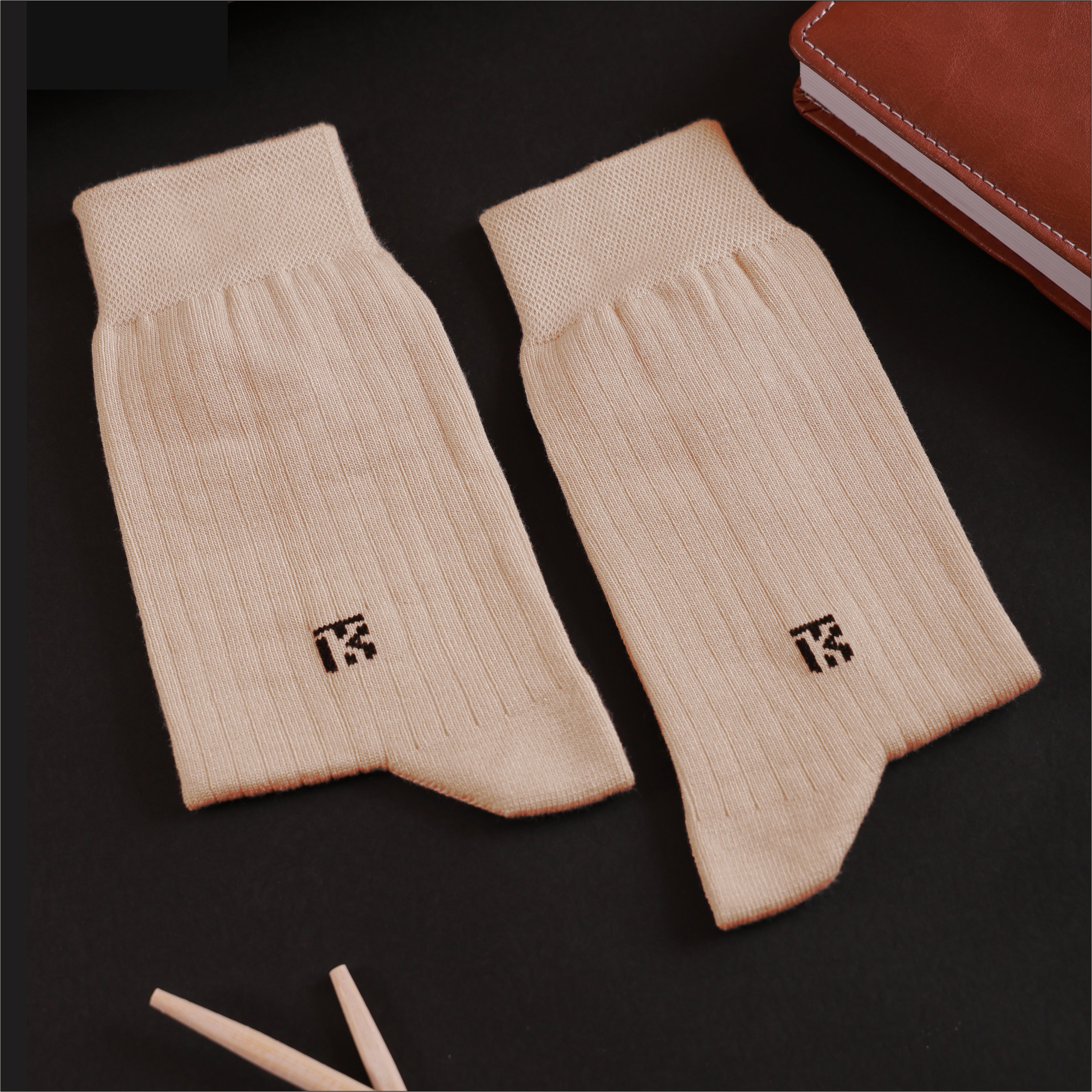 Bamboo Socks Pair | Kikitoes Crew Length Socks | Beige Solid Colour Socks for Men | KIKI0053
