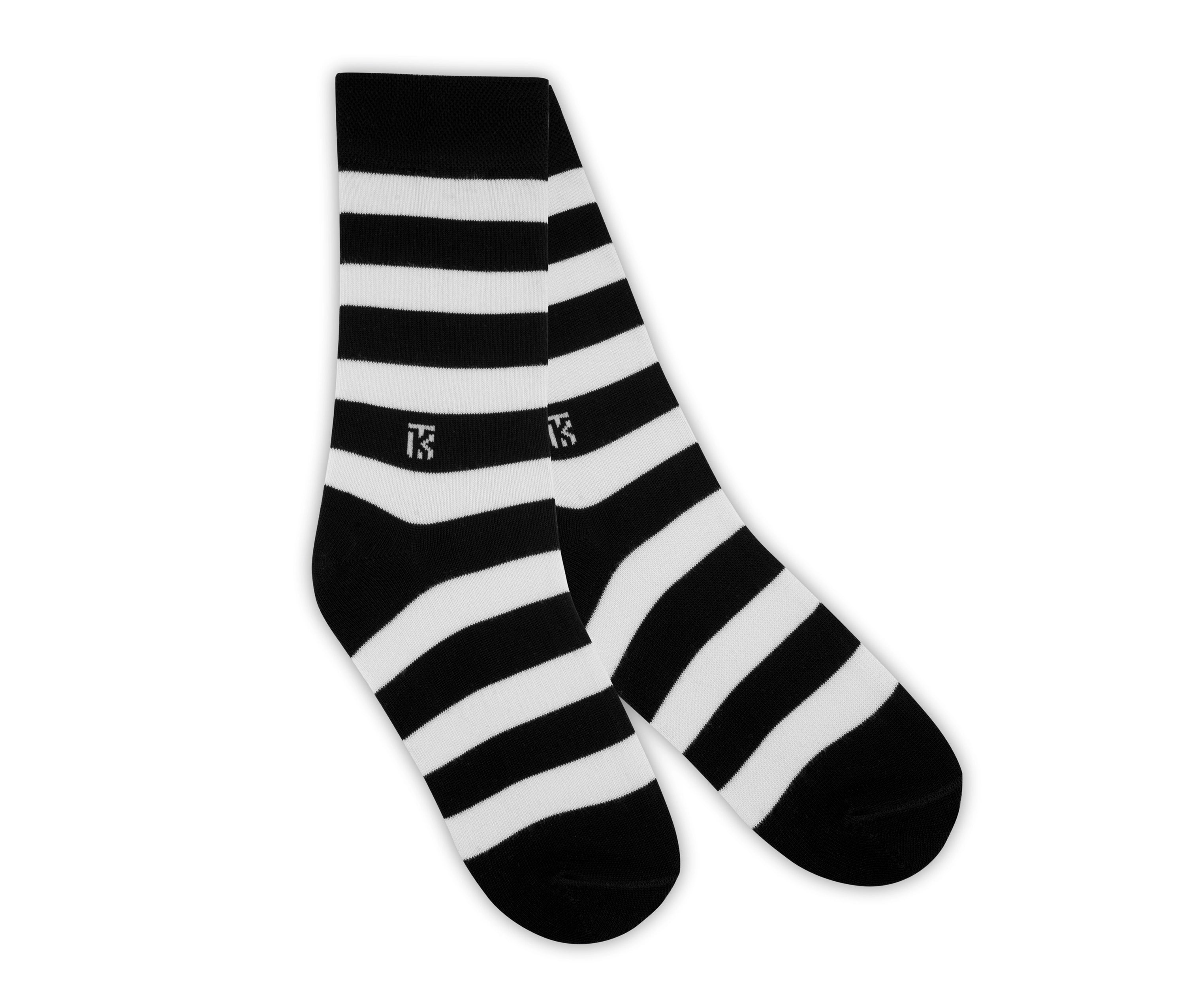 Kikitoes Polka Dot & Stripe Bamboo Socks – Stylish Black with White Stripe & Black with Yellow Polka Dots Crew Socks for Daily Wear & Sports (Pack of 2)