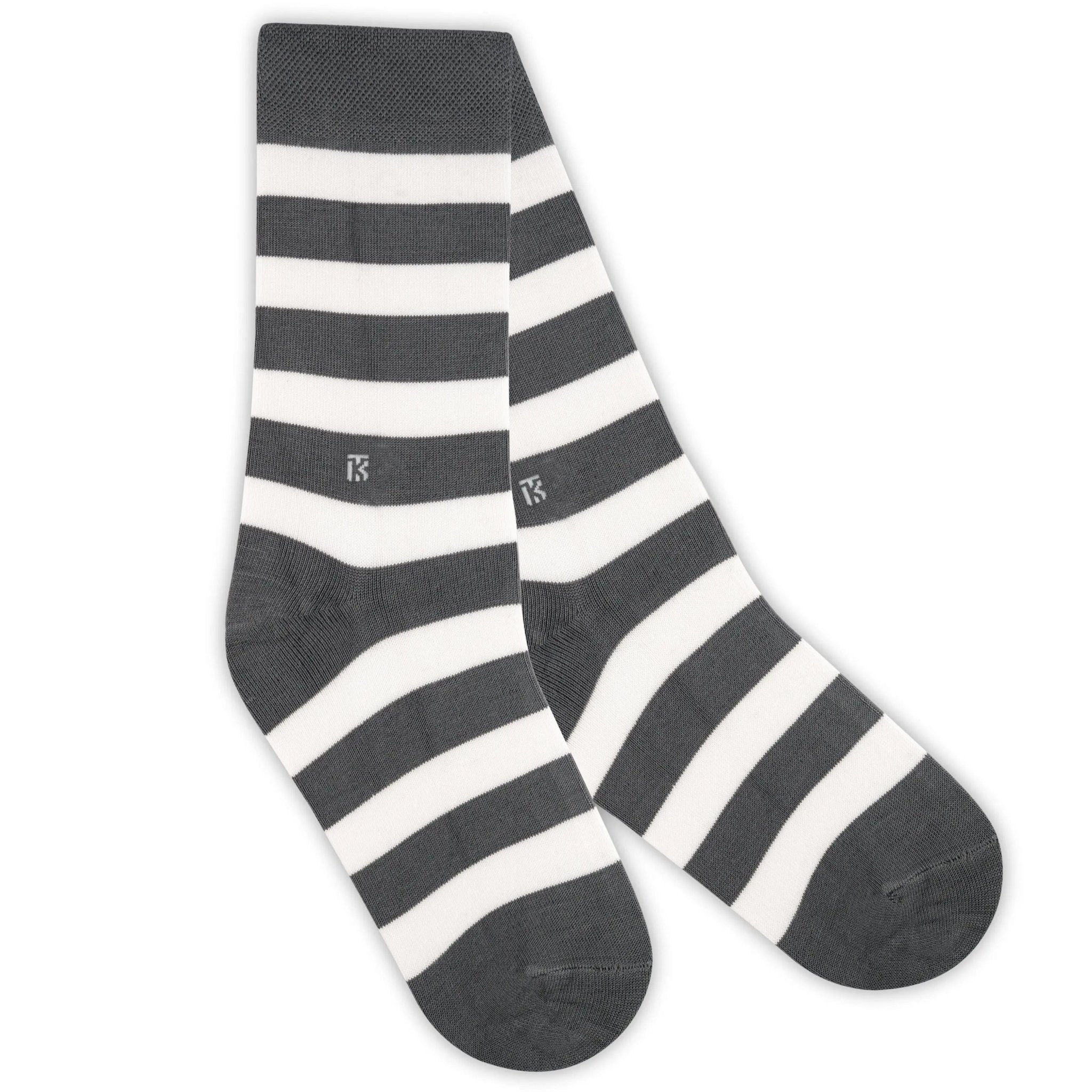 KIKITOES BAMBOO MEN CREW SOCKS | Classic Stripes | Steel Grey with WhiteKikitoes