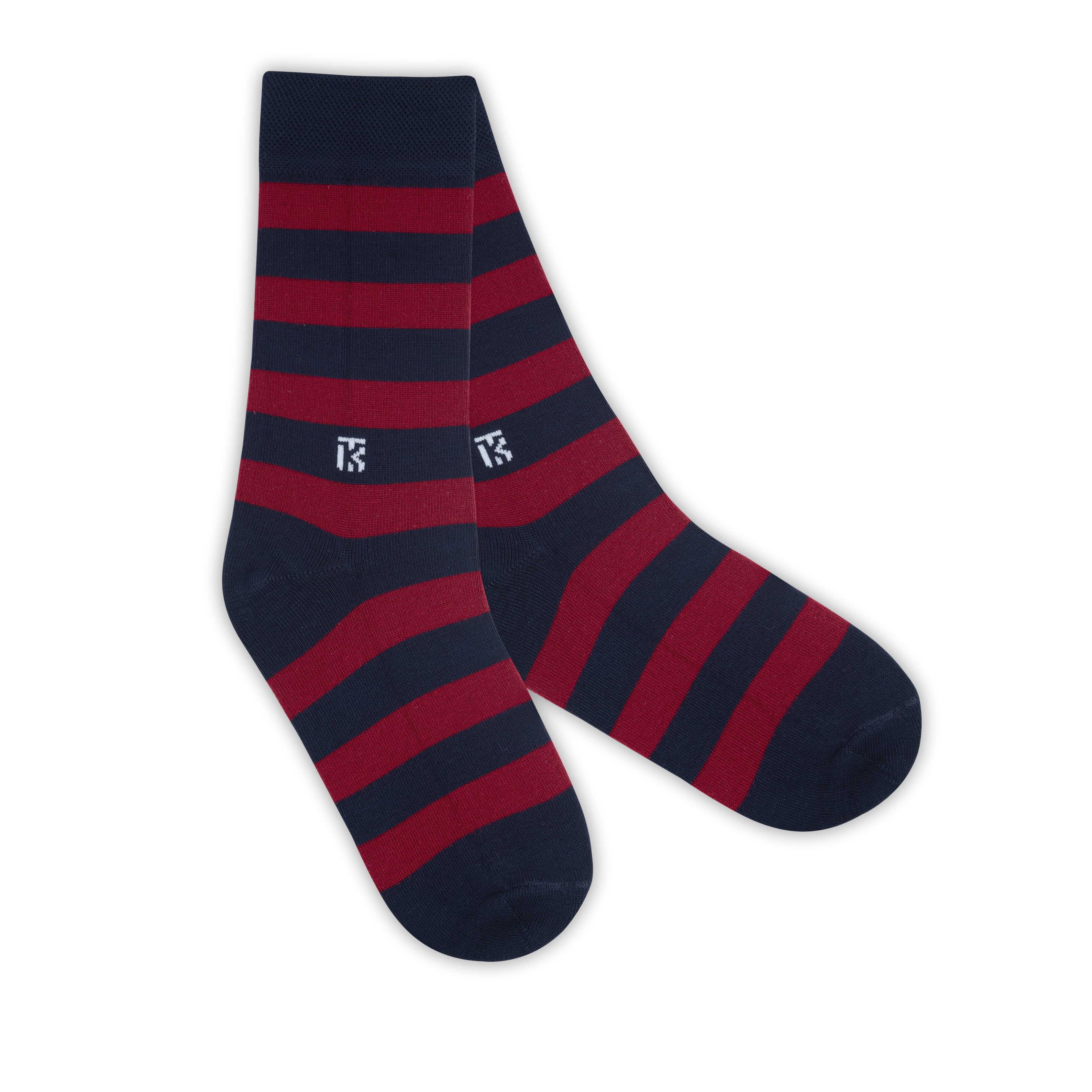 Bamboo Socks Pair | Kikitoes Crew Length Socks | Navy Blue Colour with Red Stripes Socks for Men | KIKI007