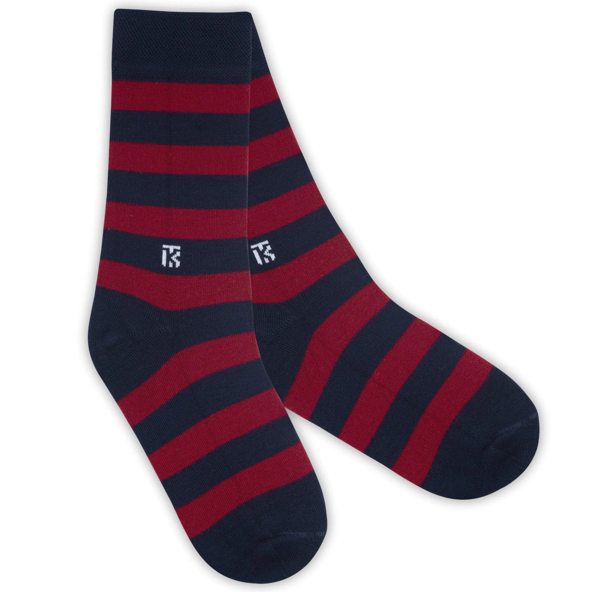 KIKITOES BAMBOO MEN CREW SOCKS | Classic Stripes | Navy Blue with Red StripesKikitoes