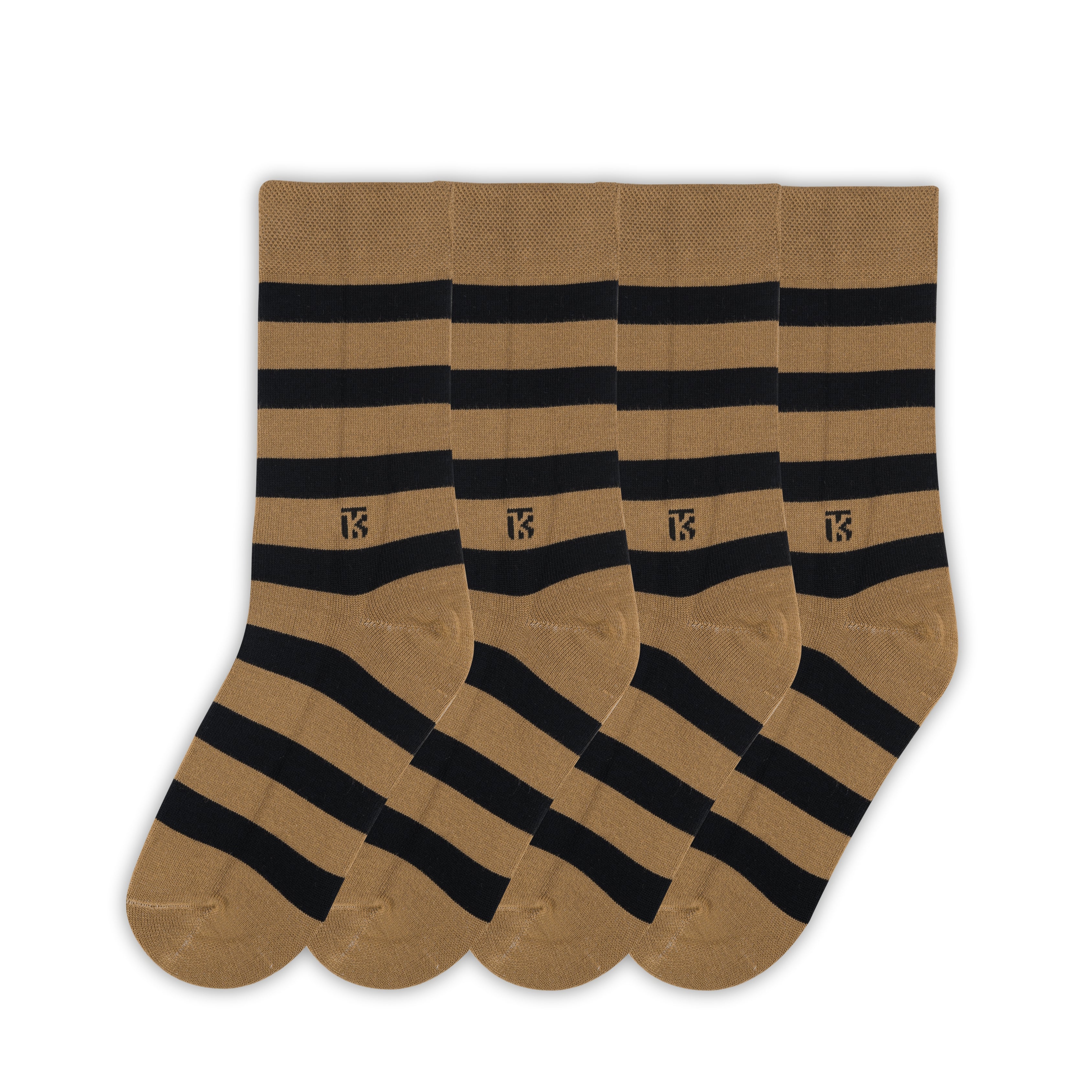 Bamboo Socks Pair | Kikitoes Crew Length Socks | Tan Colour with Black Stripes Socks for Men | KIKI0018