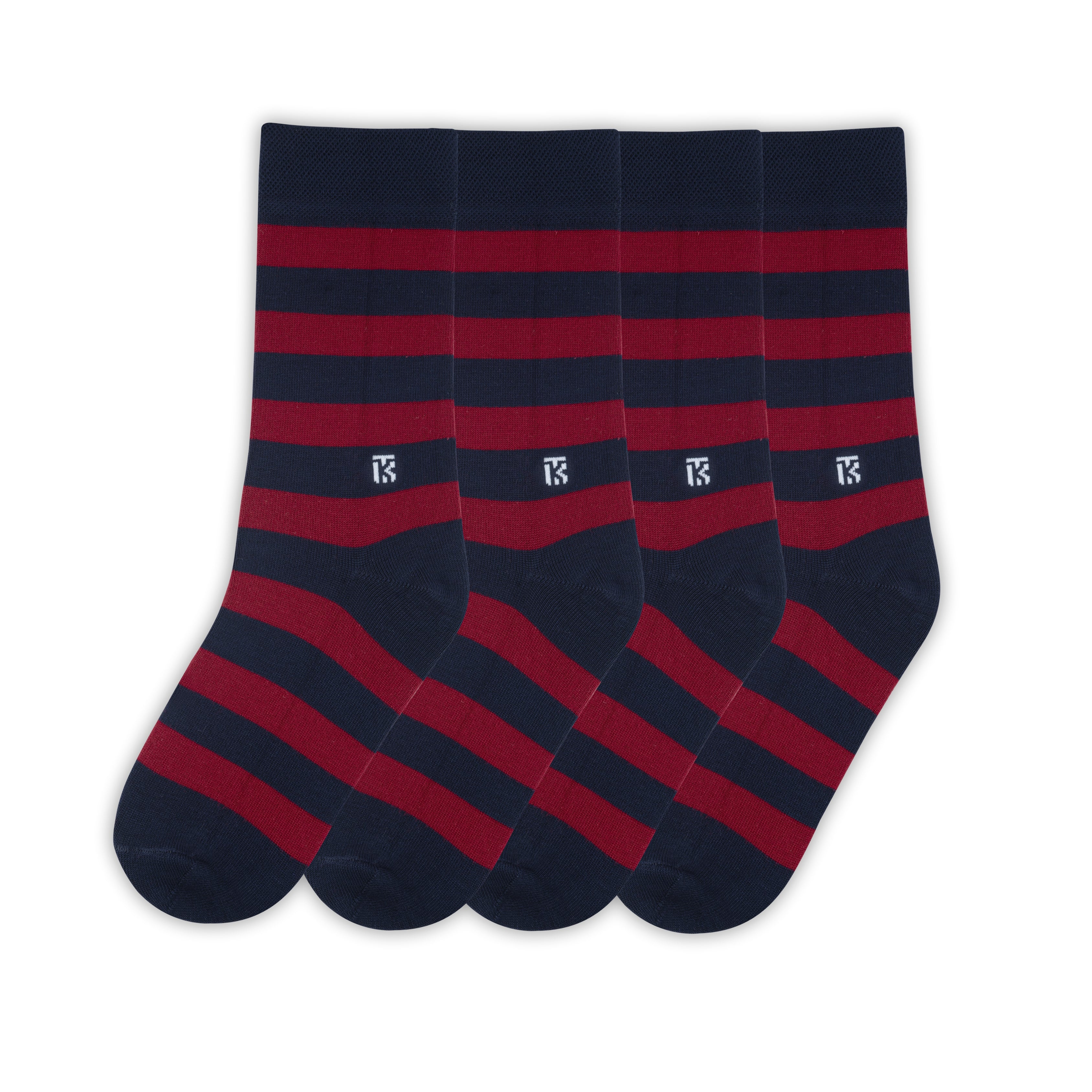 Bamboo Socks Pair | Kikitoes Crew Length Socks | Navy Blue Colour with Red Stripes Socks for Men | KIKI007