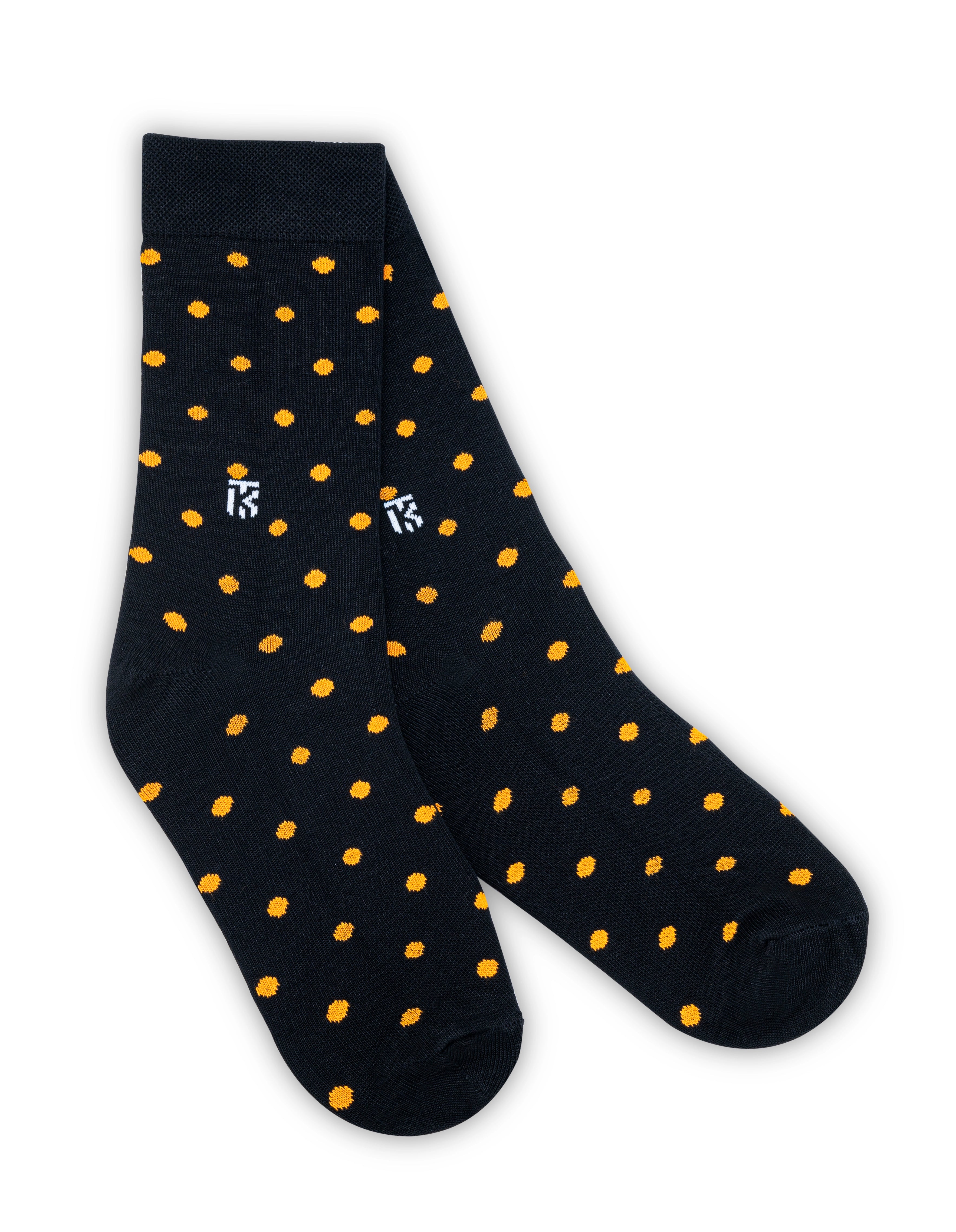 Kikitoes Polka Dot & Stripe Bamboo Socks – Stylish Black with White Stripe & Black with Yellow Polka Dots Crew Socks for Daily Wear & Sports (Pack of 2)