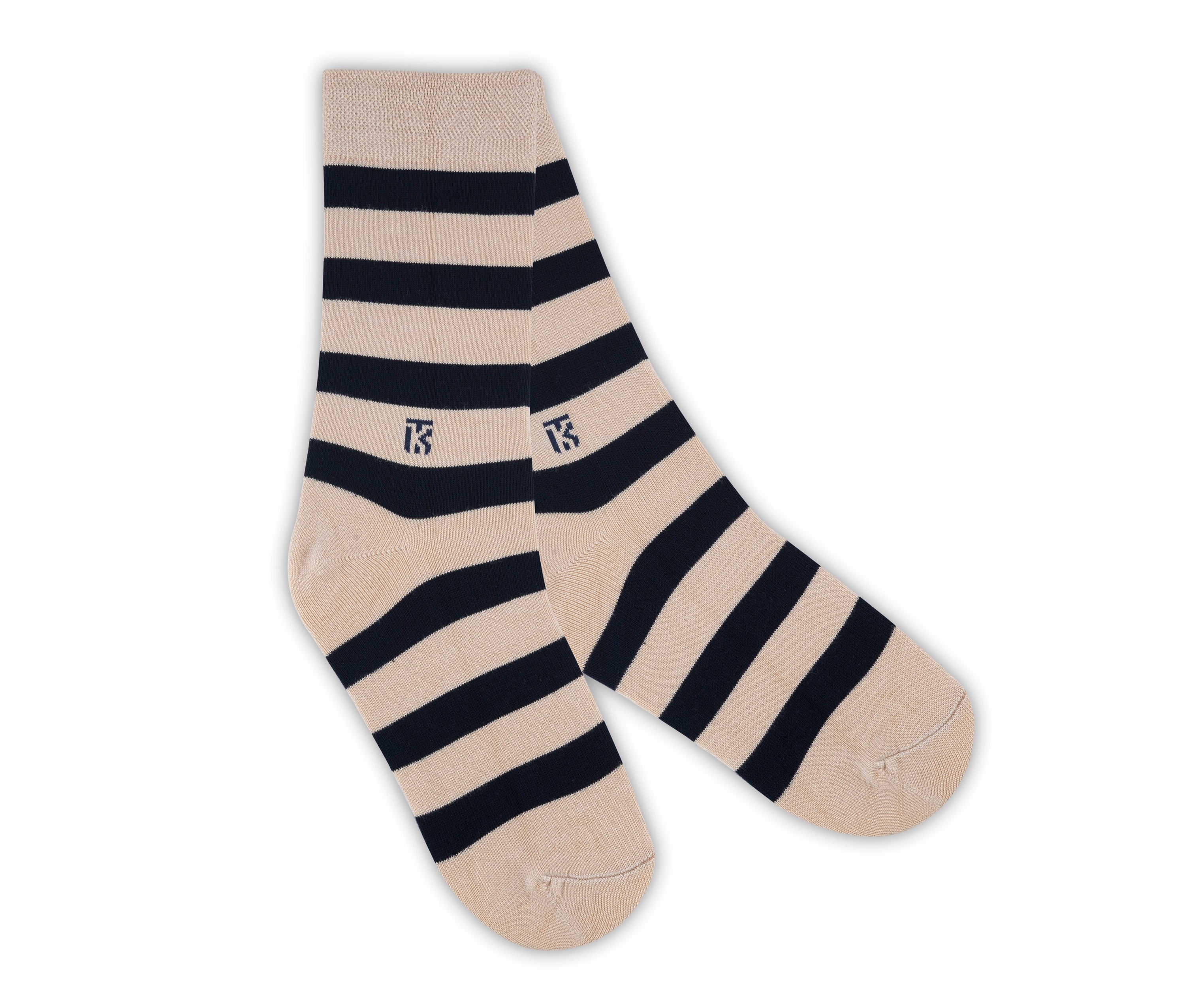 Kikitoes Polka Dot & Stripe Bamboo Socks - Stylish Black with White Polka Dots & Beige with Navy Blue Stripe Socks for Daily Wear & Sports (Pack of 2)