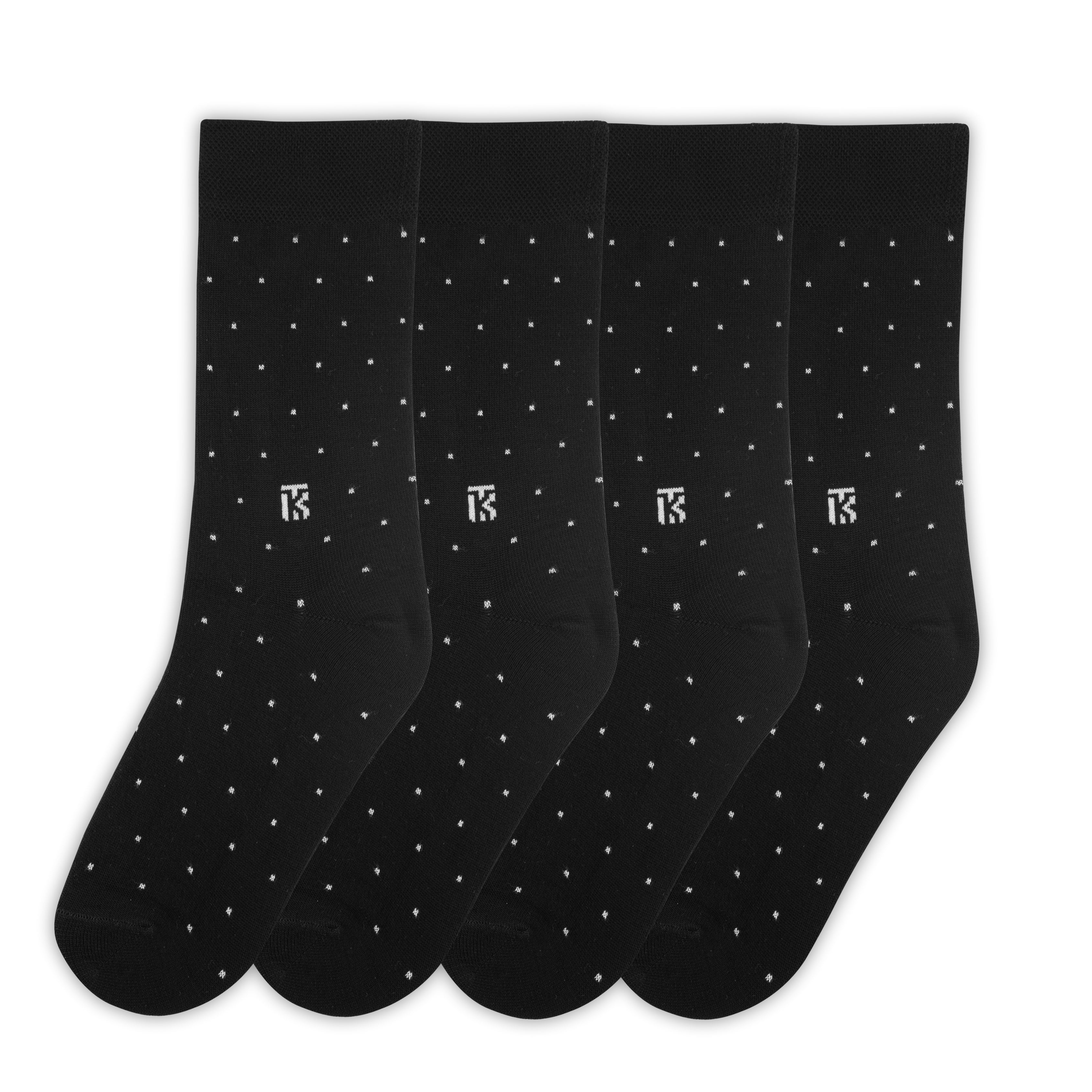 Bamboo Socks Pair | Kikitoes Crew Length Socks | Black Colour with White Dots Socks for Men | KIKI0030