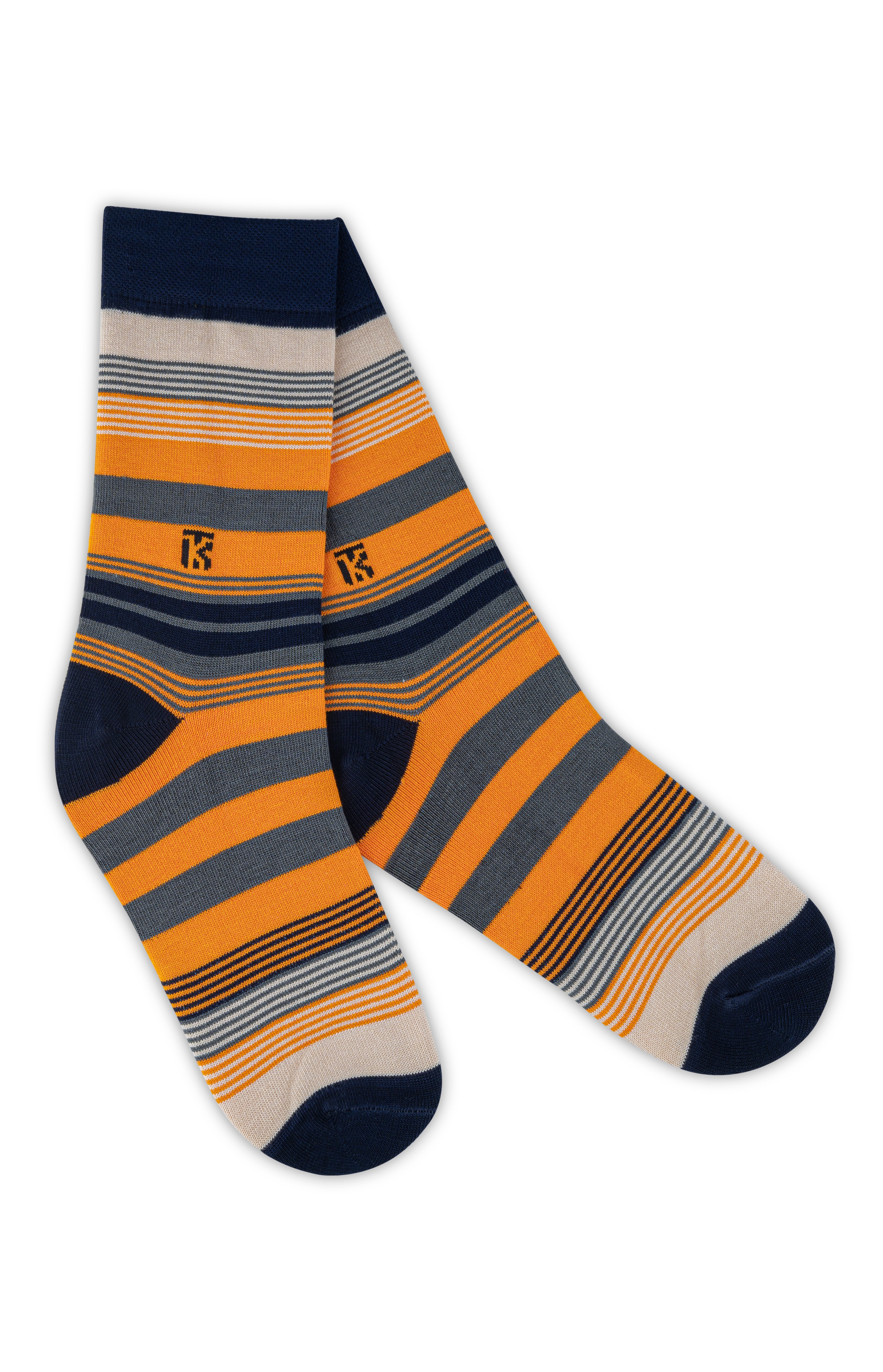 Fusion Stripe | Navy Blue with Beige, Grey, and Orange