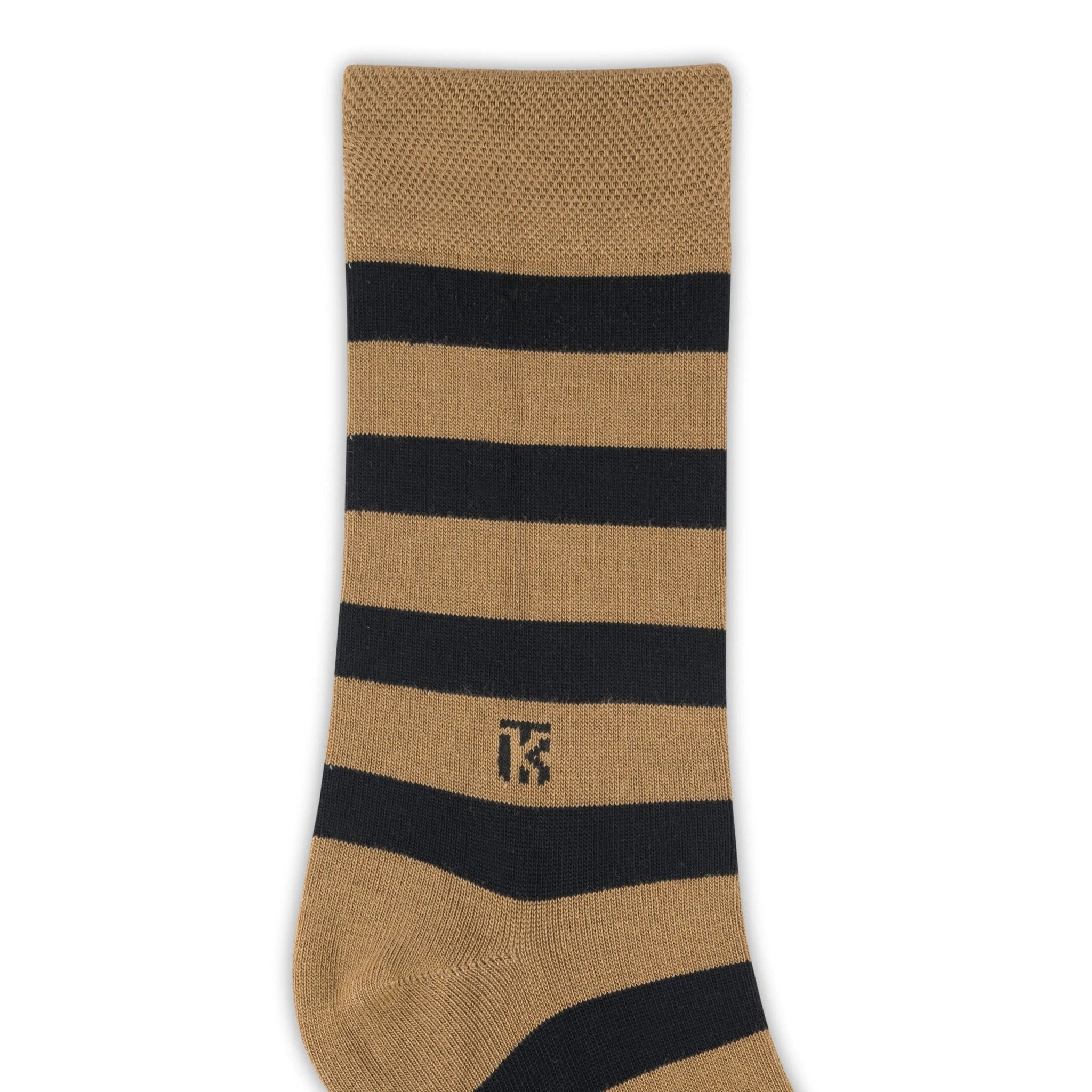 KIKITOES BAMBOO MEN CREW SOCKS | Classic Stripes | Tan with BlackKikitoes