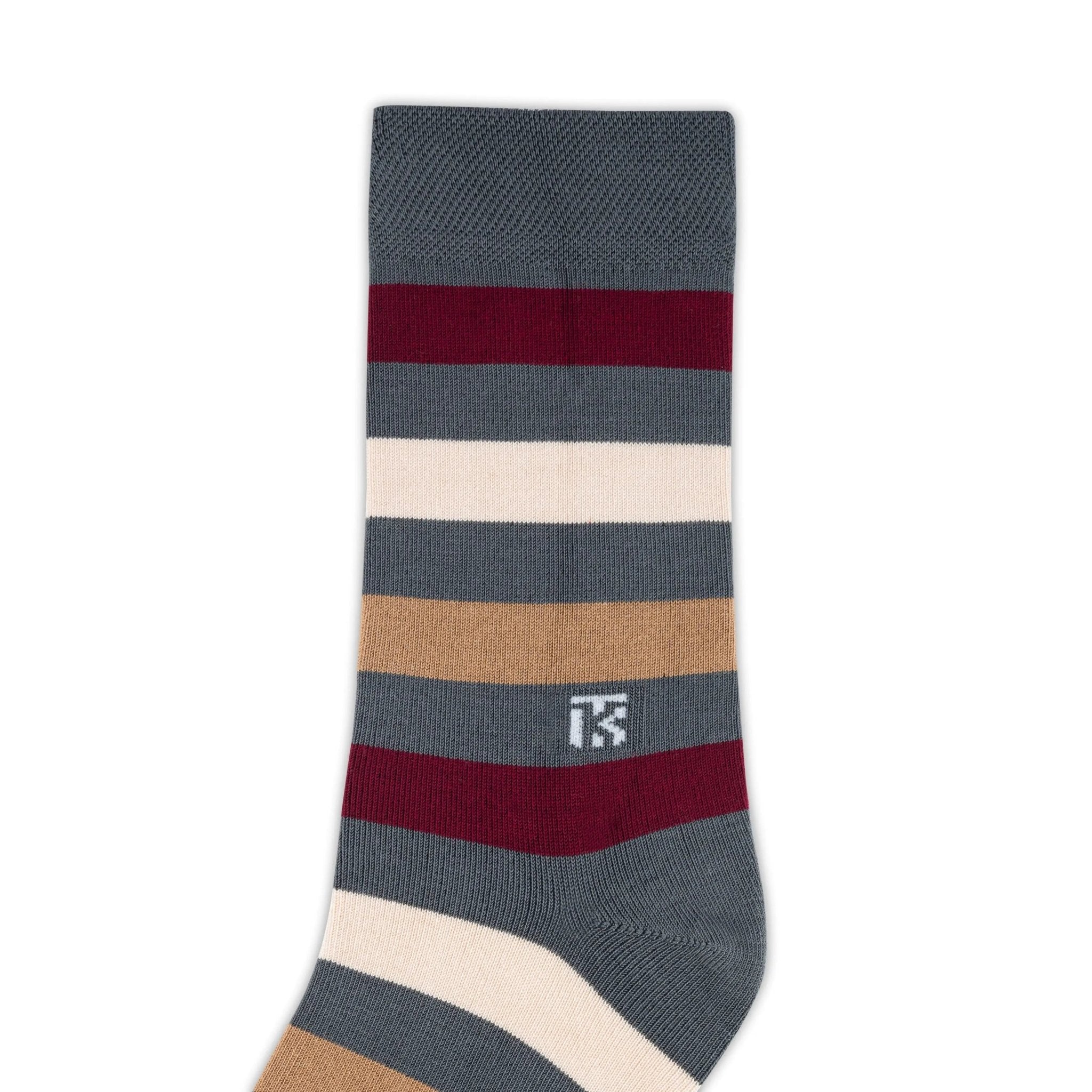 KIKITOES BAMBOO MEN CREW SOCKS | Urban Stripes | Steel Grey with MaroonKikitoes
