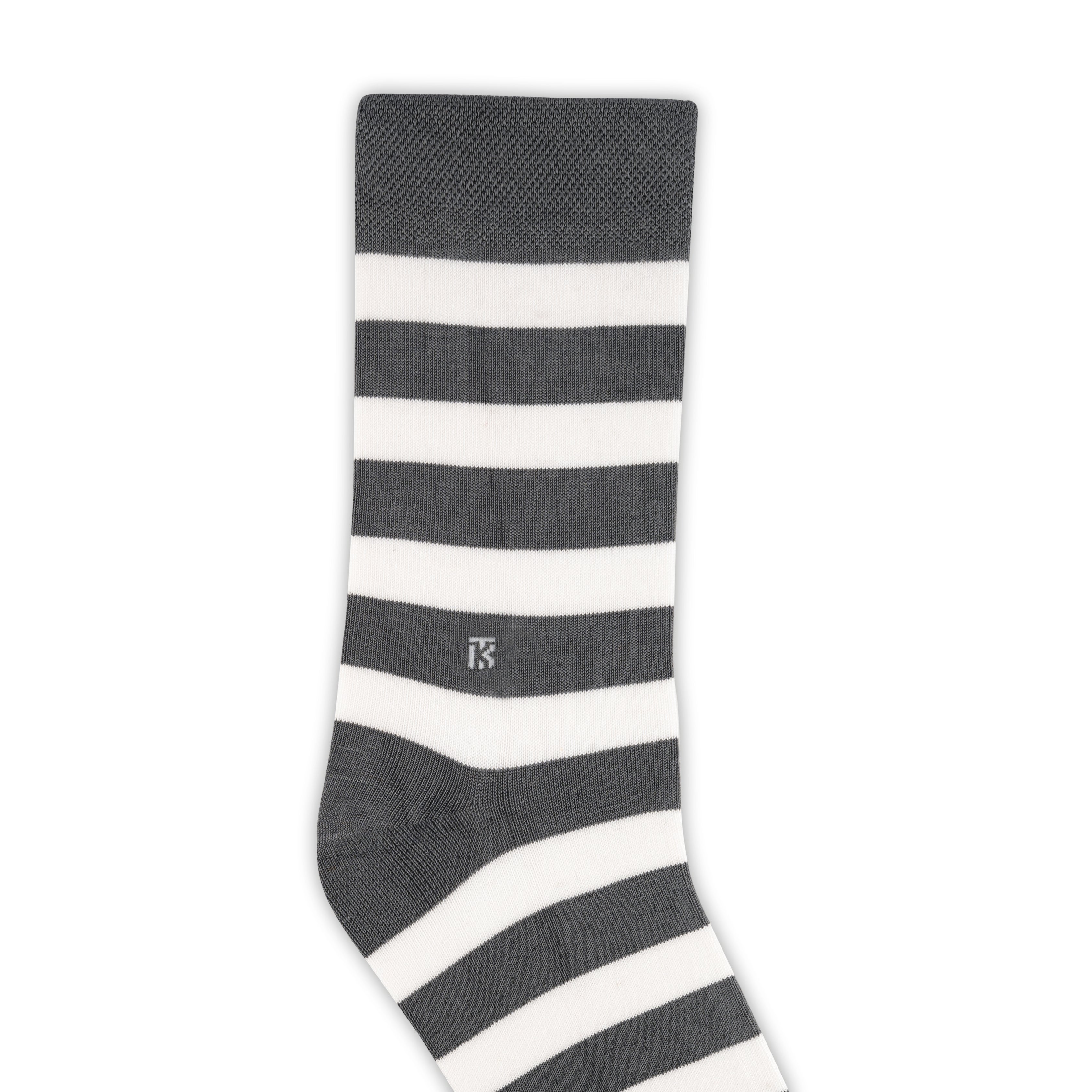 Bamboo Socks Pair| Kikitoes Crew Length Socks | Steel Grey Colour with White Stripes Socks for Men | KIKI002