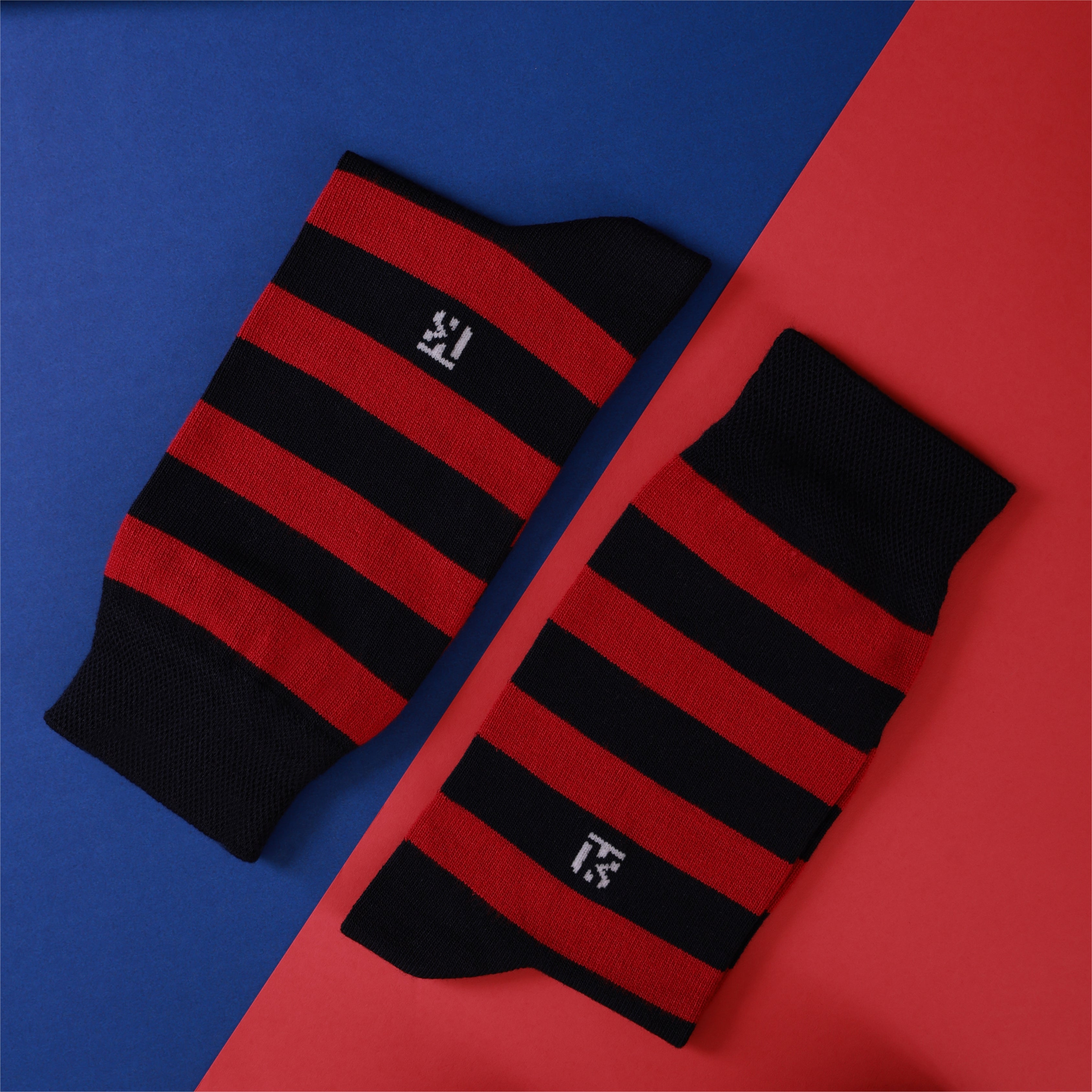 Bamboo Socks Pair | Kikitoes Crew Length Socks | Navy Blue Colour with Red Stripes Socks for Men | KIKI007