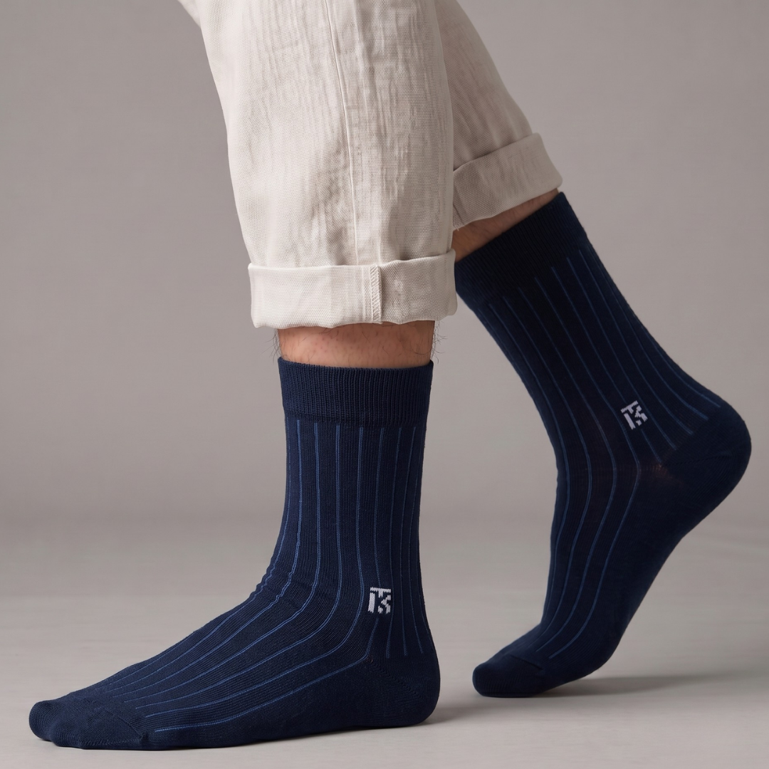 KIKITOES BAMBOO MEN CREW SOCKS | Cobalt Rib