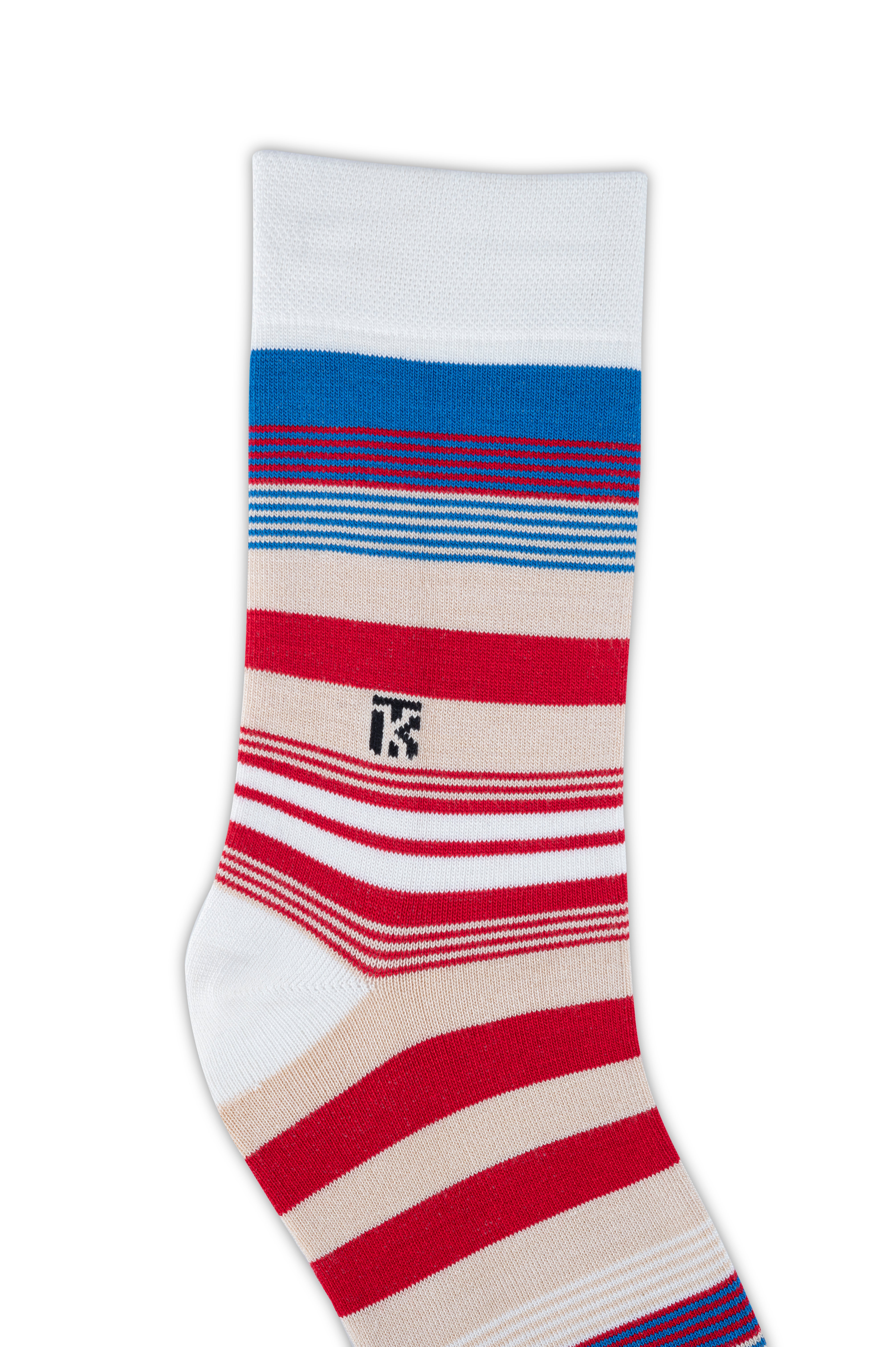 Fusion Stripe | White with Royal Blue, Beige, and Red