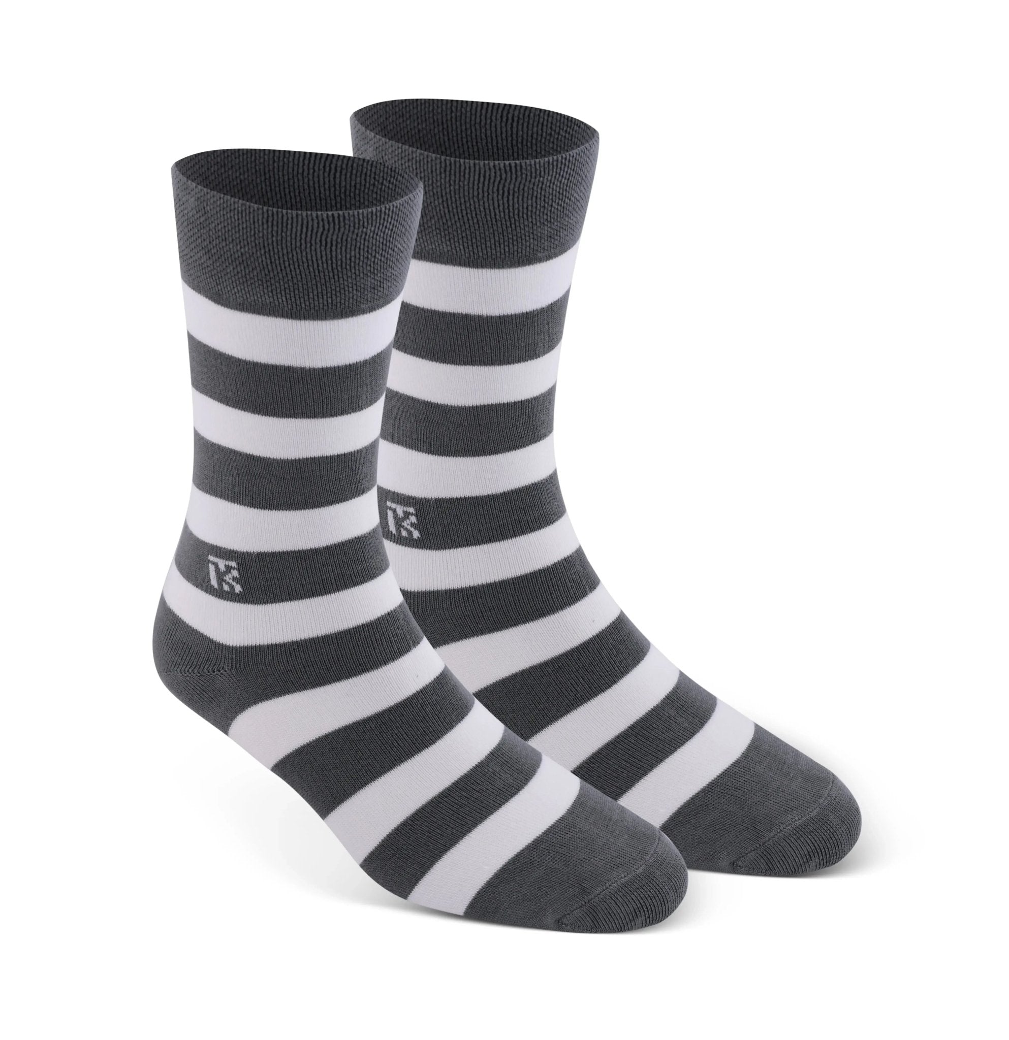 KIKITOES BAMBOO MEN CREW SOCKS | Classic Stripes | Steel Grey with WhiteKikitoes