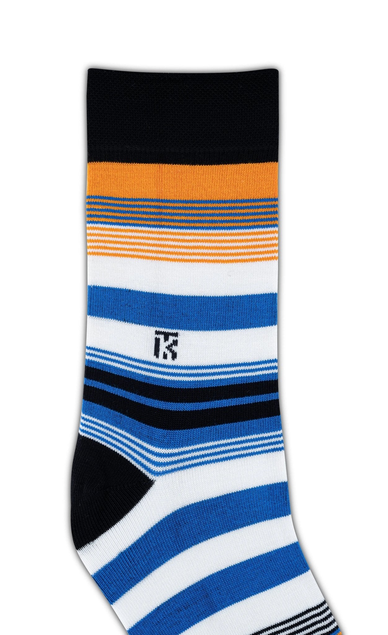 KIKITOES BAMBOO MEN CREW SOCKS | Fusion Stripe | Black with Orange, Royal Blue, and WhiteKikitoes