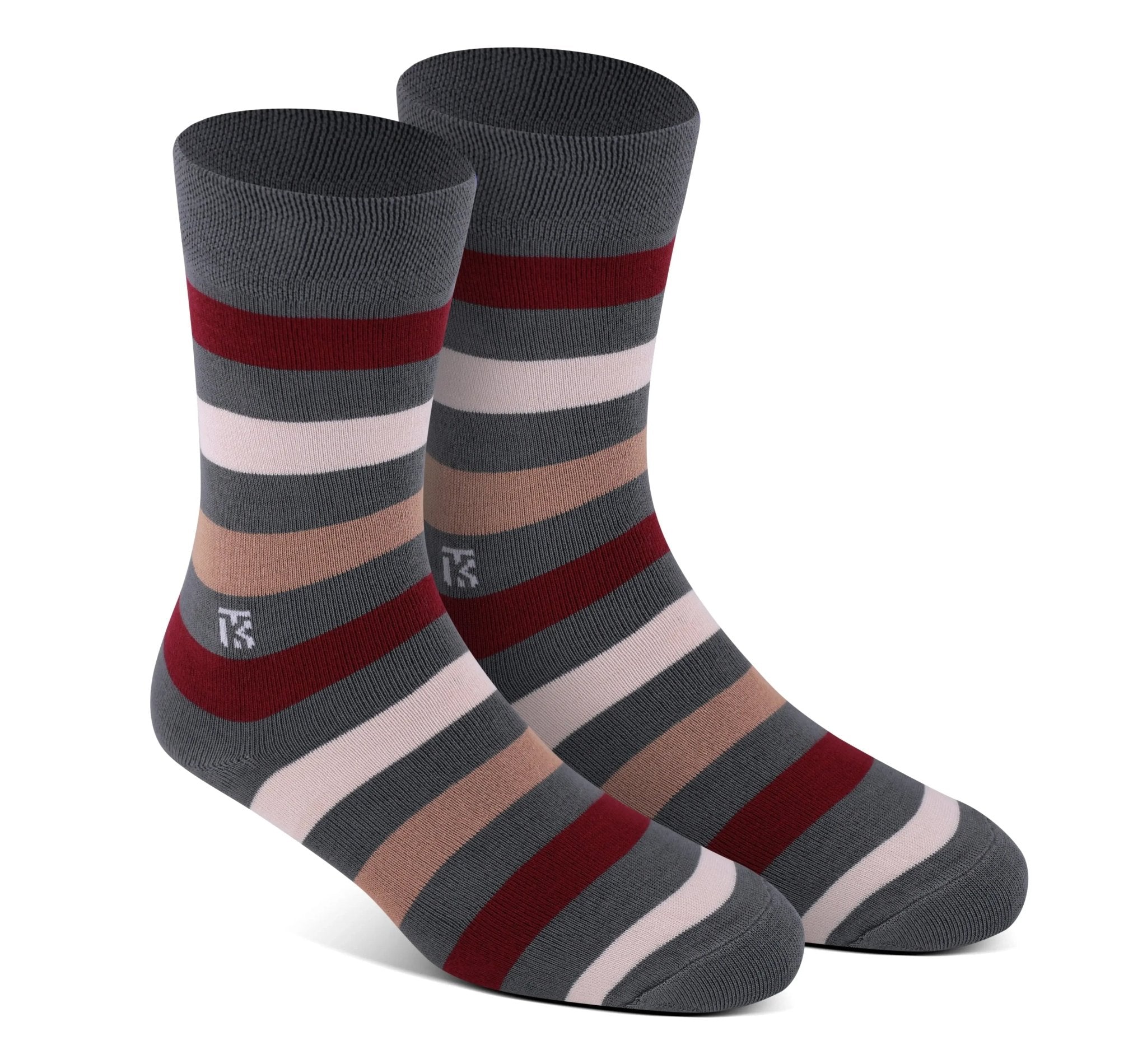 KIKITOES BAMBOO MEN CREW SOCKS | Urban Stripes | Steel Grey with MaroonKikitoes