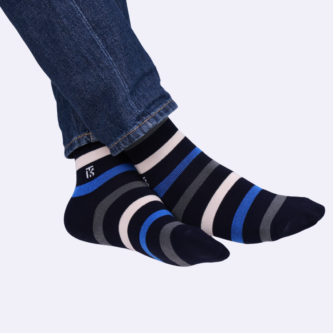Creative image of kikitoes bamboo socks multi striped socks navy cloud