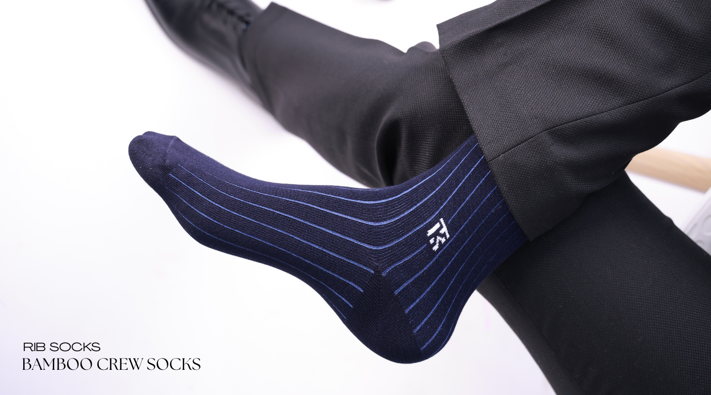 Premium rib bamboo crew socks designed for breathable comfort and everyday style.