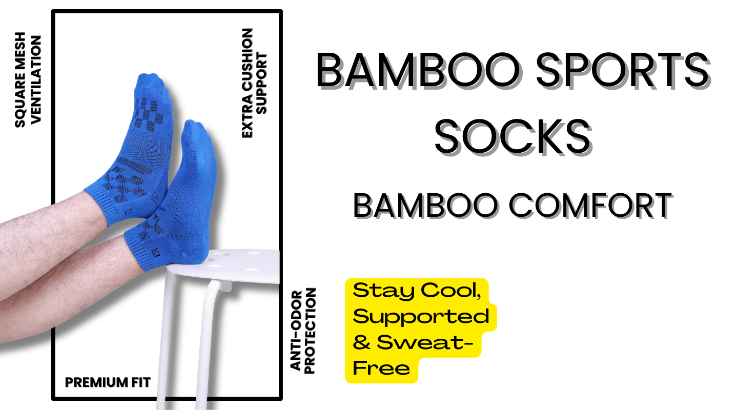 Kikitoes bamboo sport socks with square mesh ventilation, extra cushion support, and anti-odor protection for sweat-free performance.