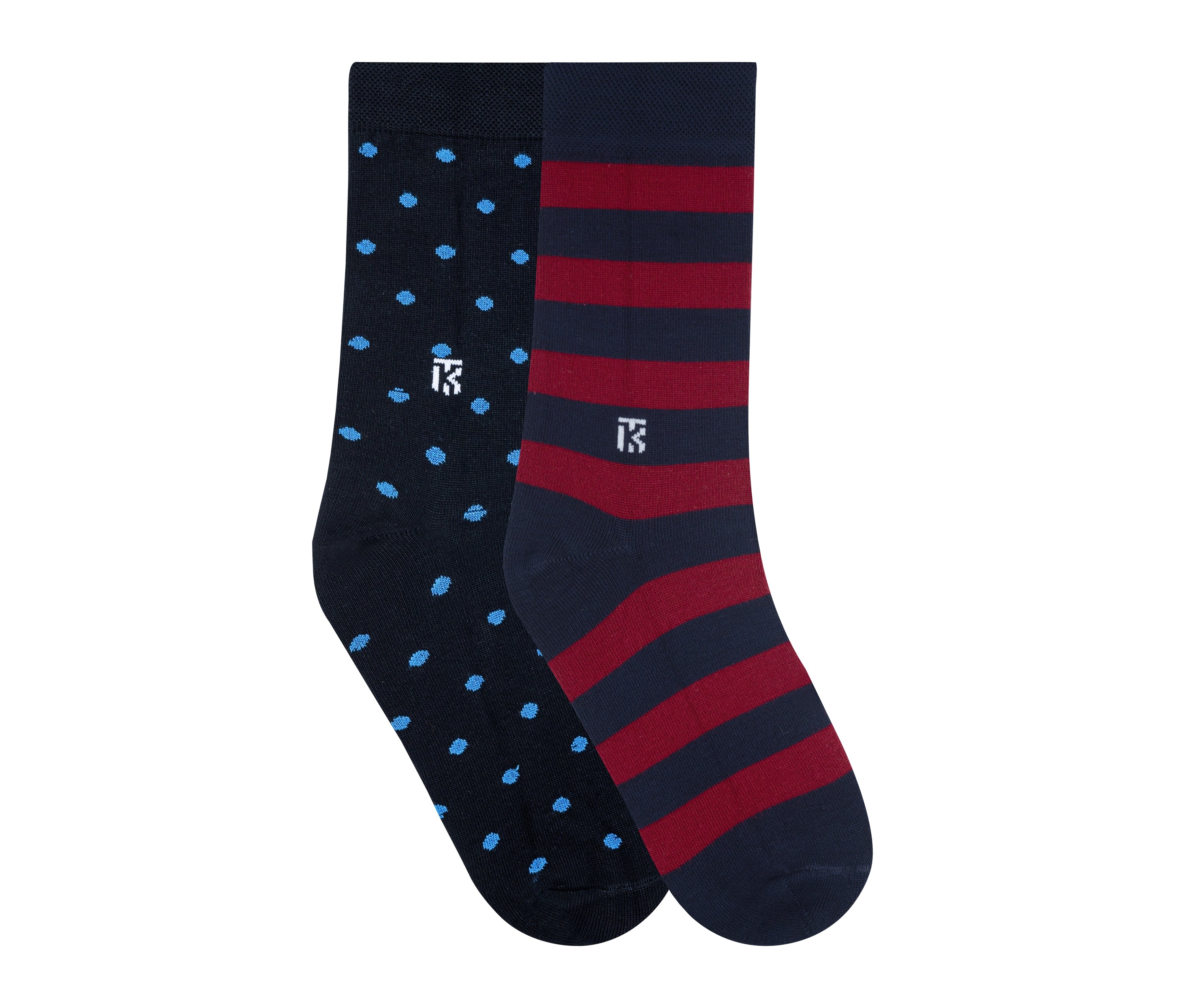 Pattern Fusion| Black with Royal Blue Polka Dots & Navy Blue with Red (Pack of 2)