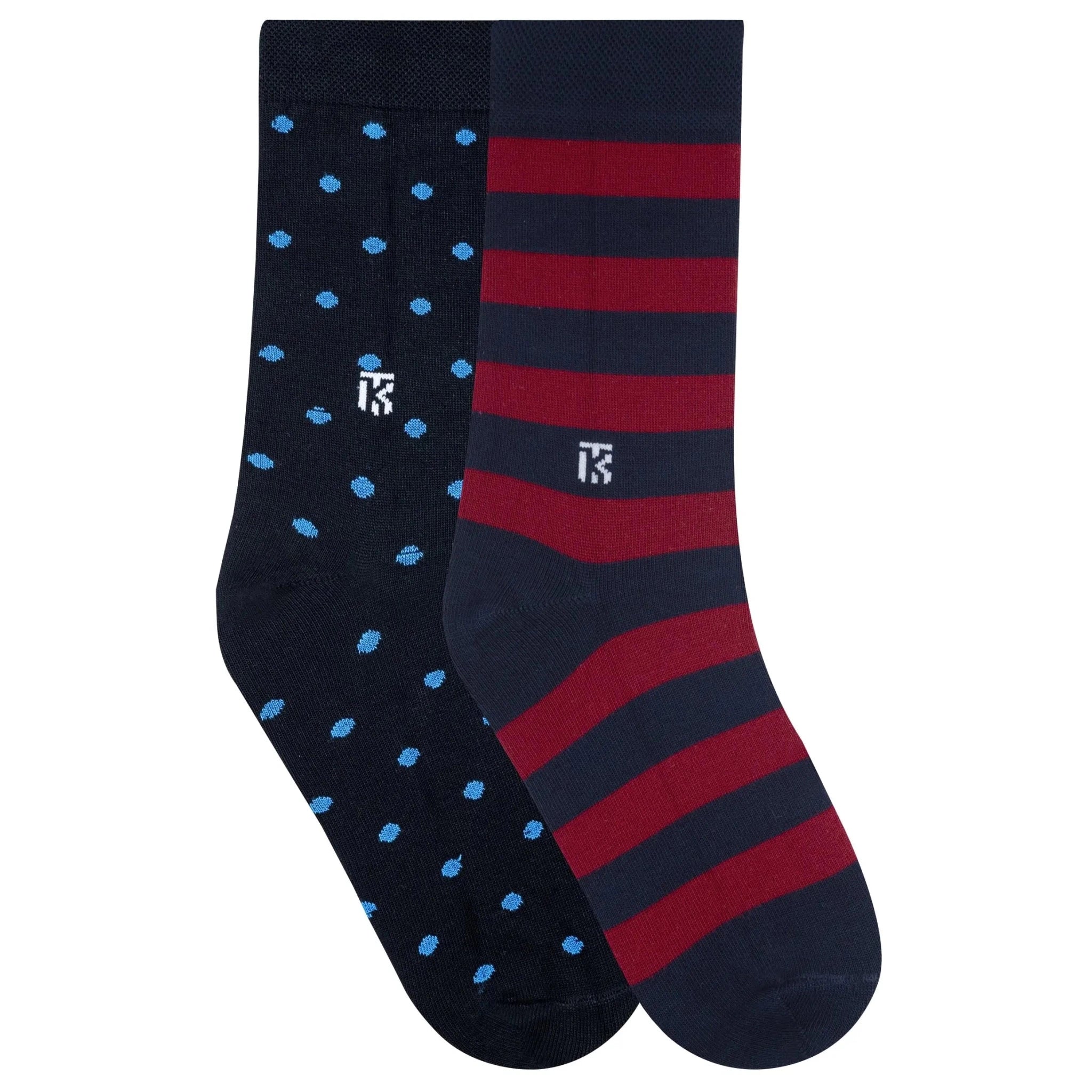 Fun Fusion Duo – Black & Blue Polka & Navy Maroon StripeKikitoes