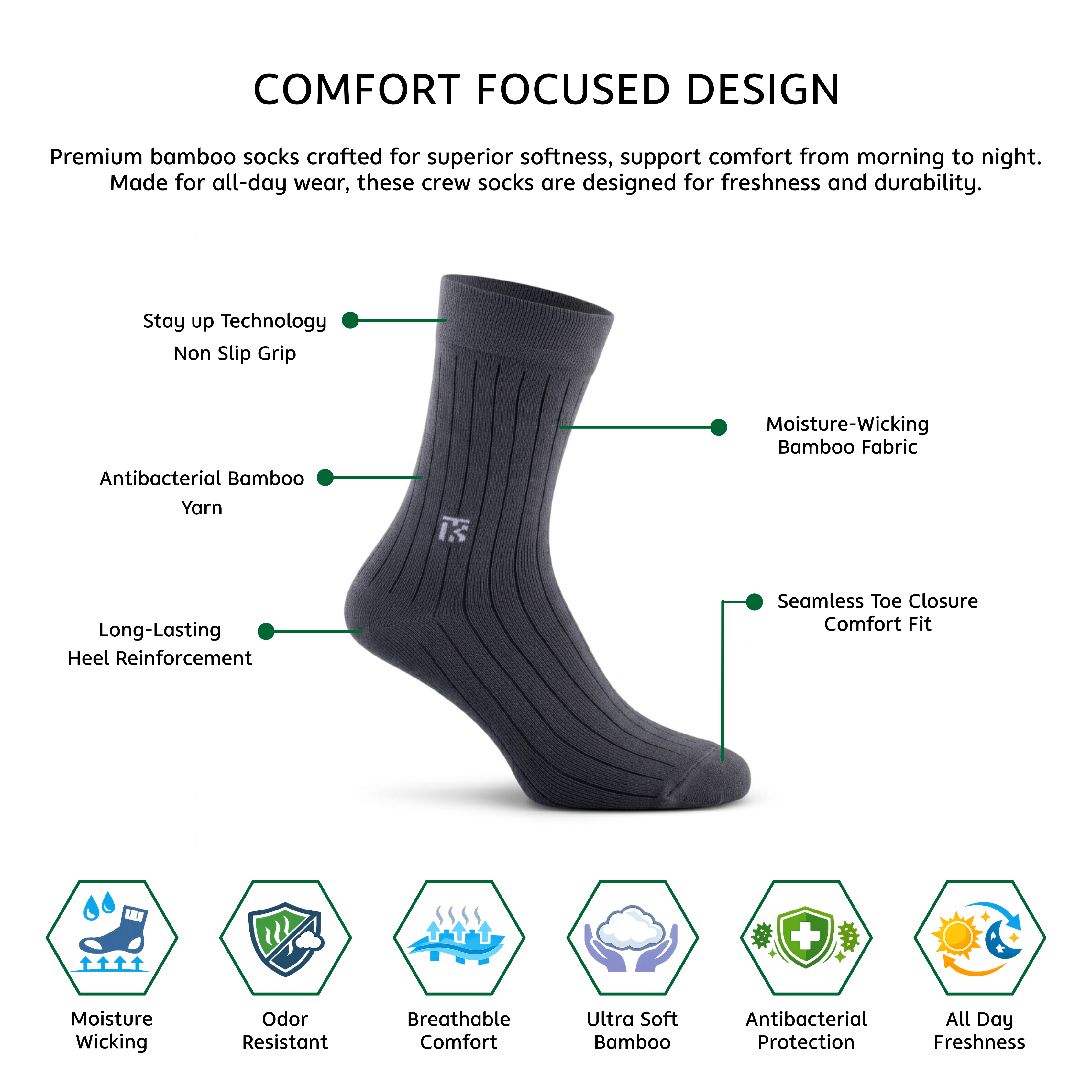 KIKITOES BAMBOO SOCKS | Graphite Rib | Benefits Image