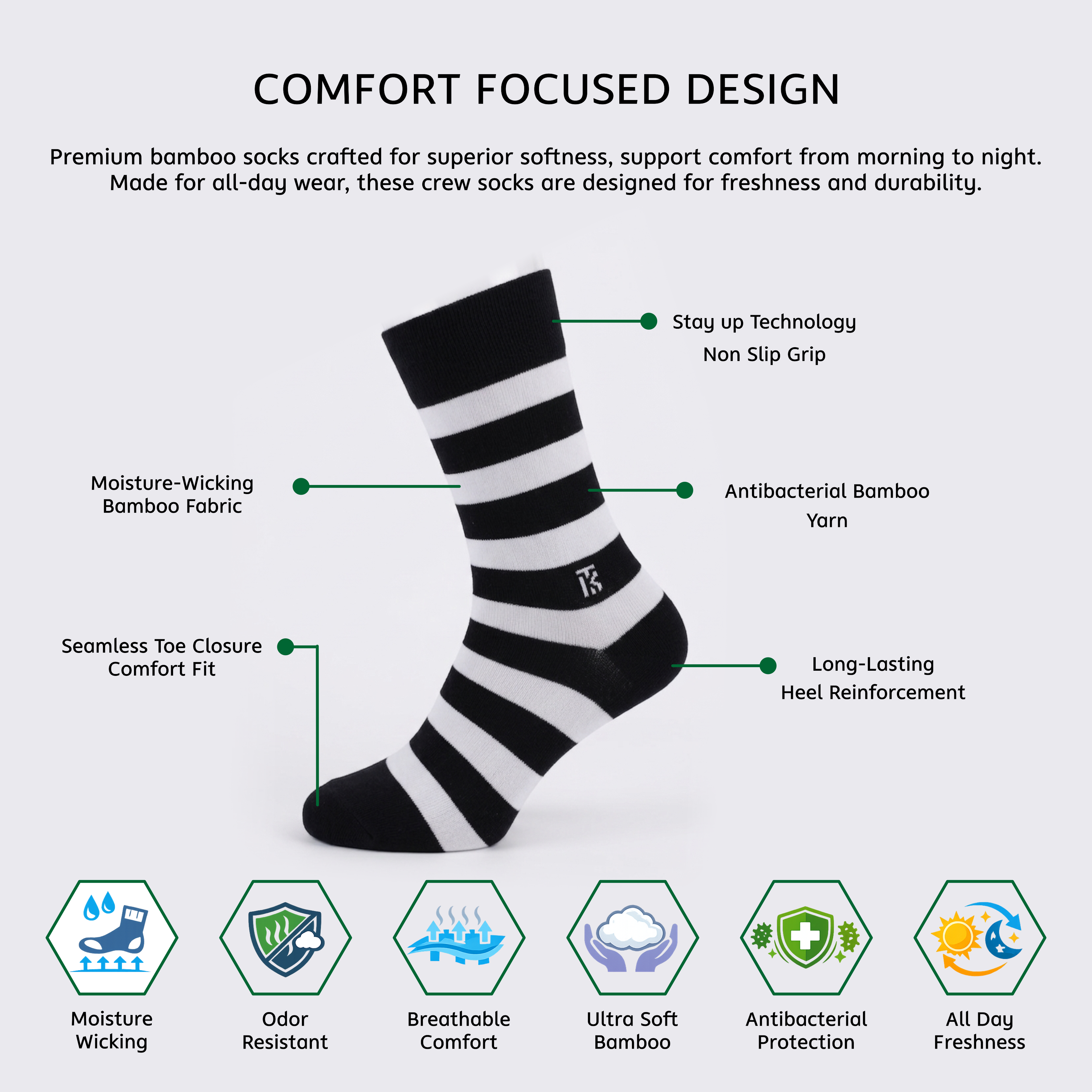 Premium Crew Socks for Men – Soft, breathable, and durable Crew Length Socks designed for everyday comfort. Explore long socks, stripe socks, and men's crew socks perfect for work, sports, and casual wear | Benfits Image