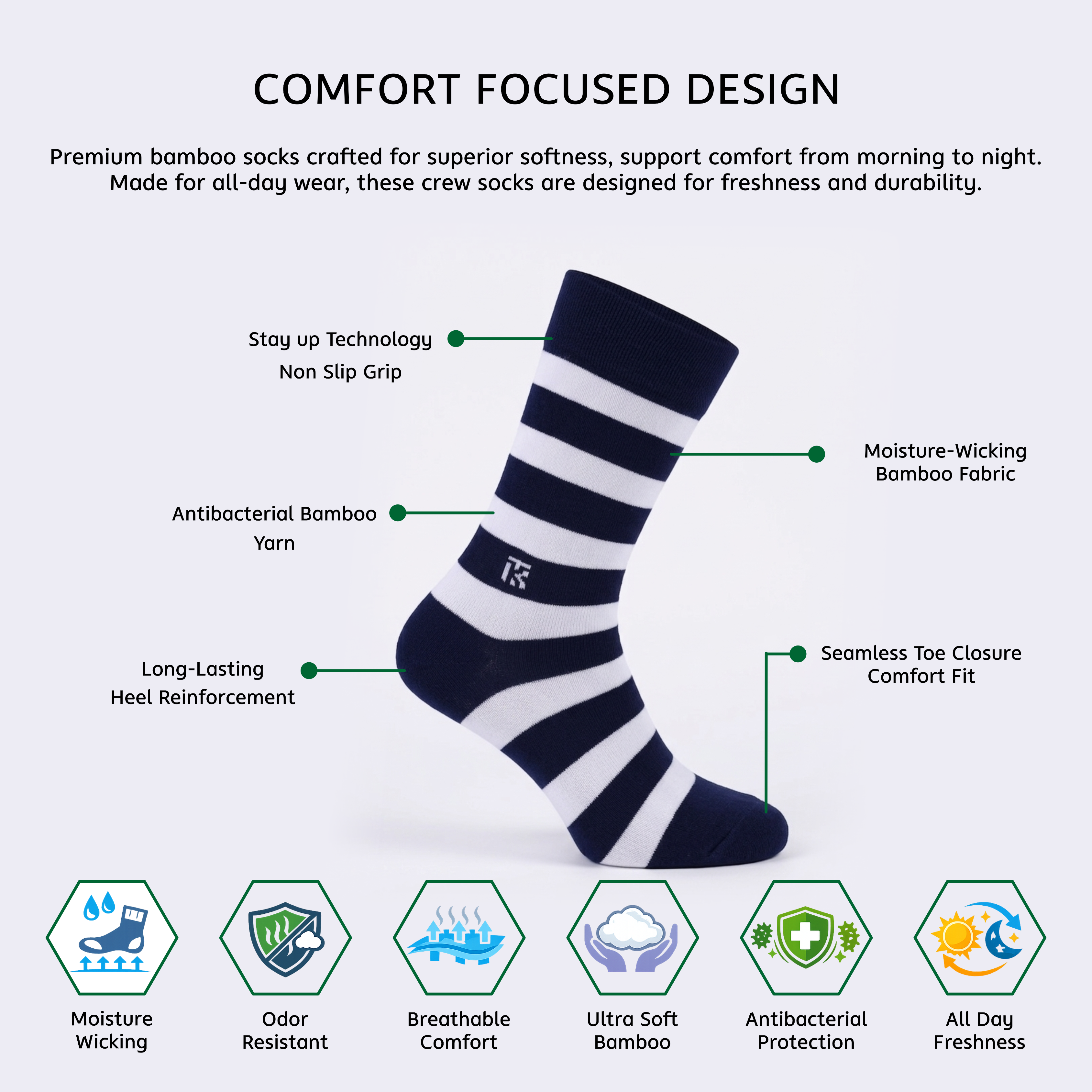 Premium Crew Socks for Men – Soft, breathable, and durable Crew Length Socks designed for everyday comfort. Explore long socks, stripe socks, and men's crew socks perfect for work, sports, and casual wear | Benfits image