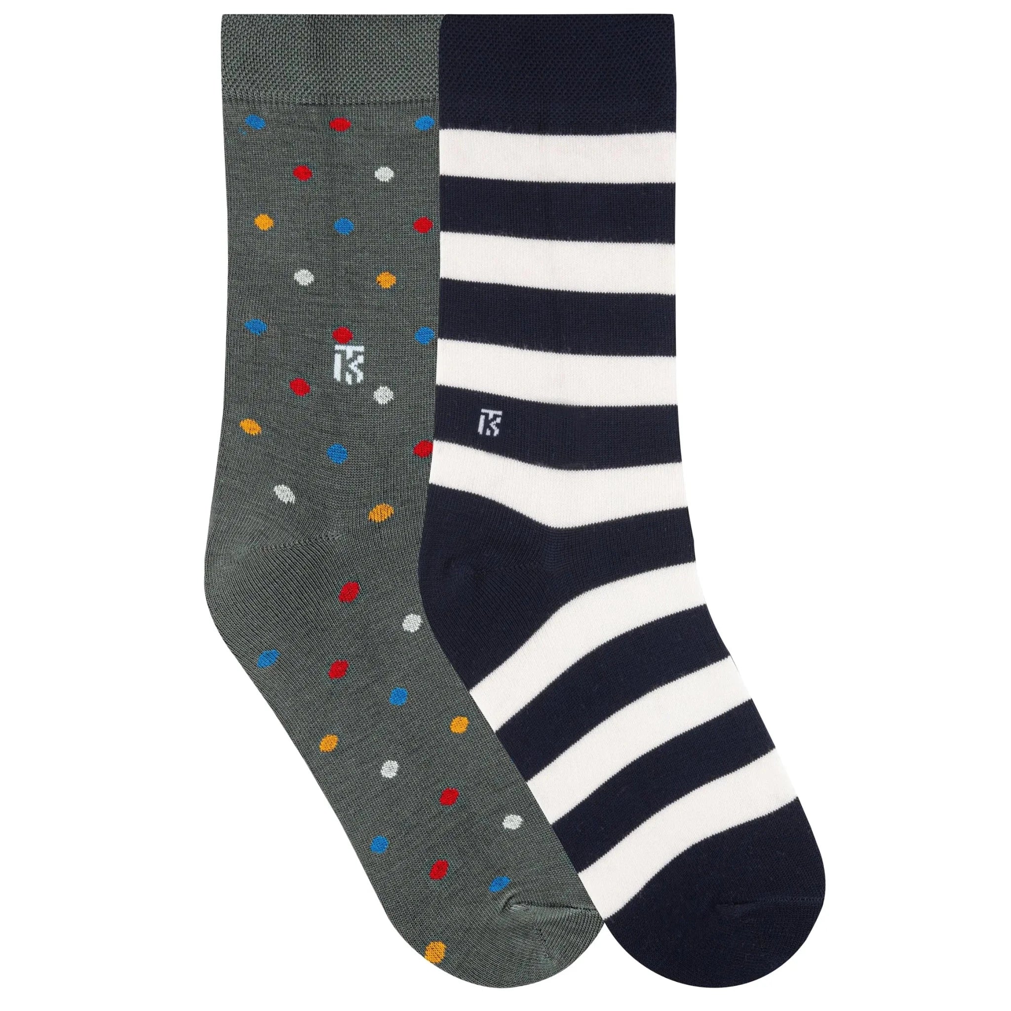 Fun Fusion Duo – Grey Multi Polka & Navy Blue StripeKikitoes