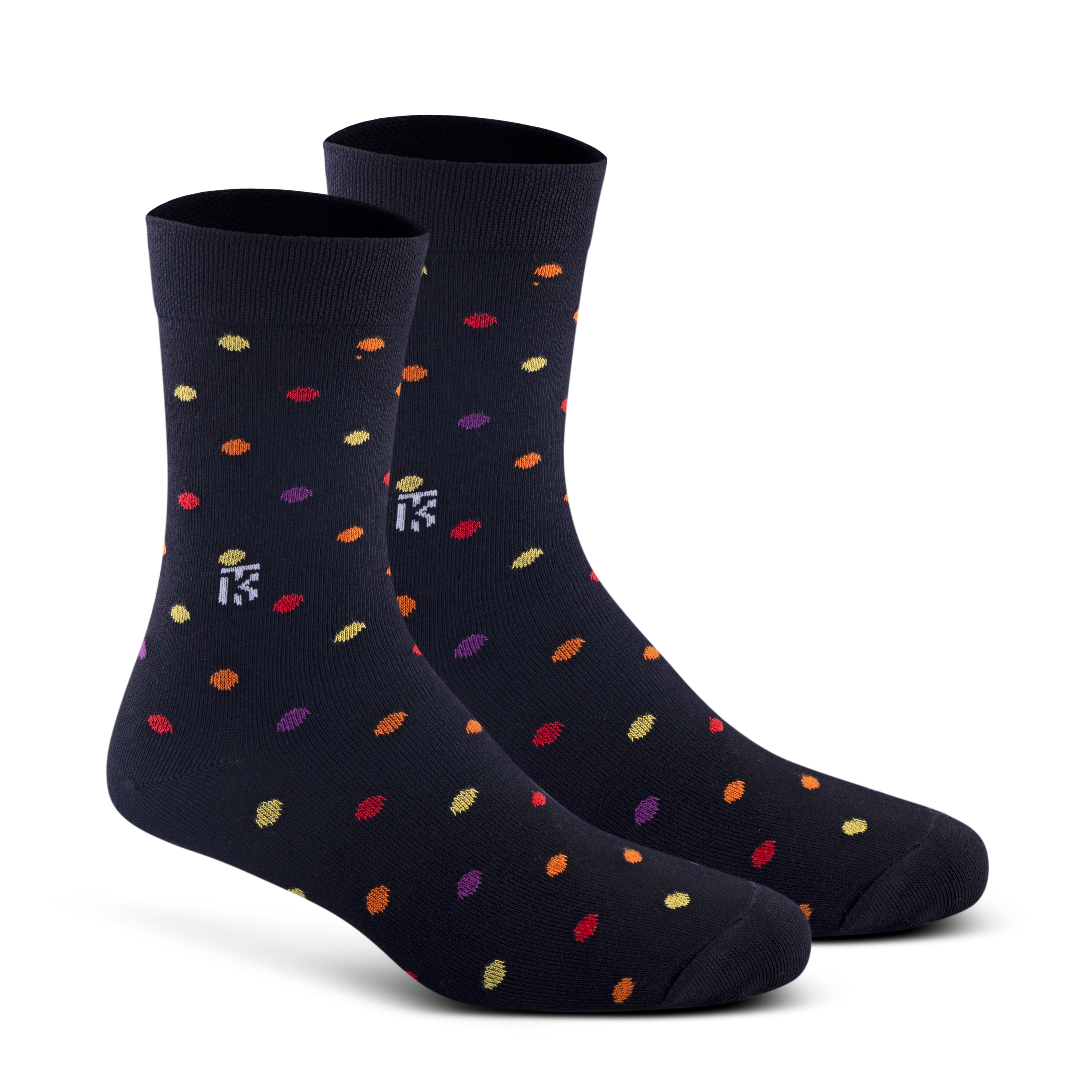 Kikitoes Luxe Signature Box – Sportify Collection featuring a combo socks set of six crew length socks in Dark Green, Beige, Navy Blue–White–Royal Blue Stripes, Grey with Multi-Color Polka Dots, and Classic White tones – premium bamboo crew socks for men.