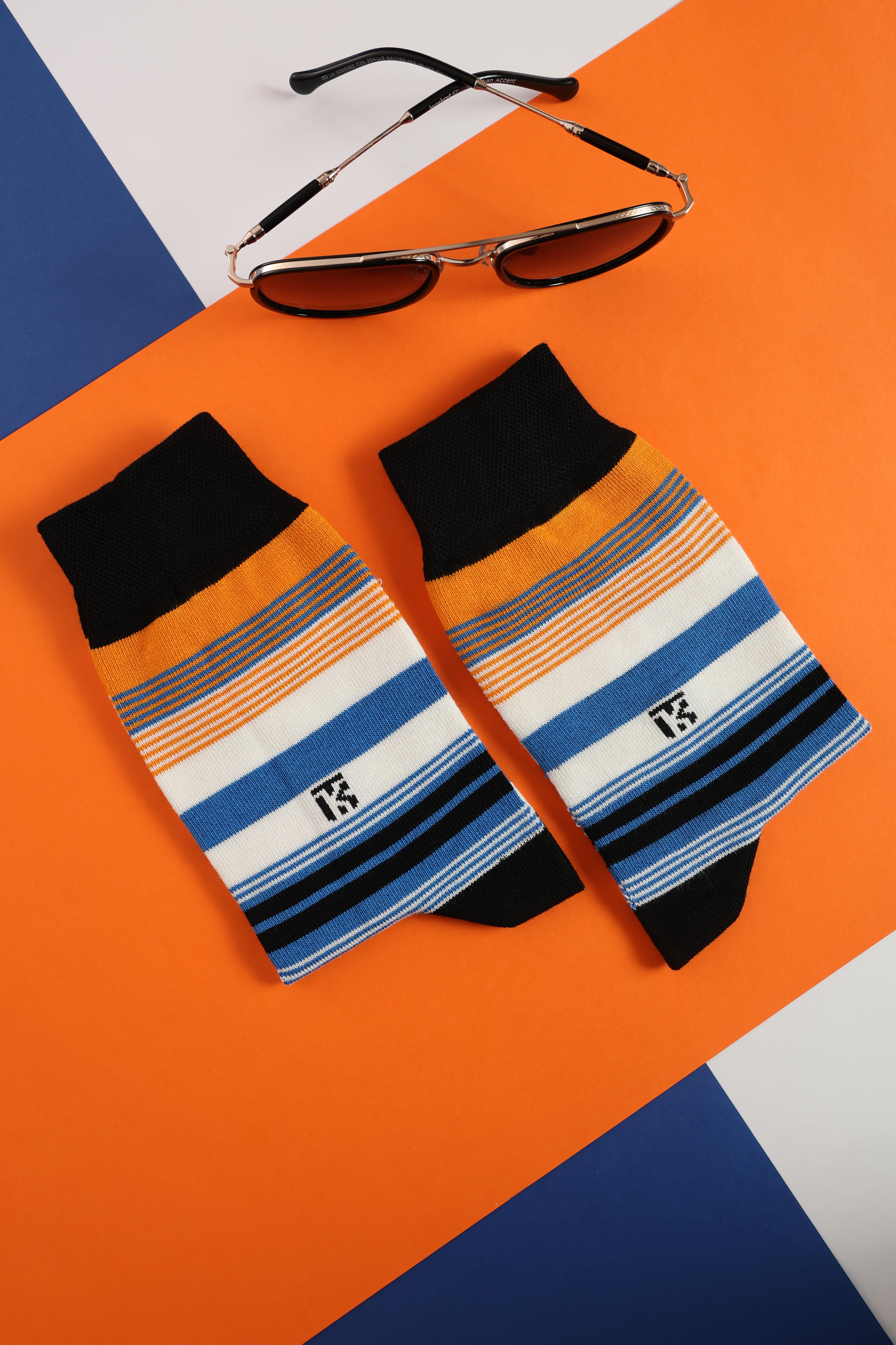 Fusion Stripe | Black with Orange, Royal Blue, and White