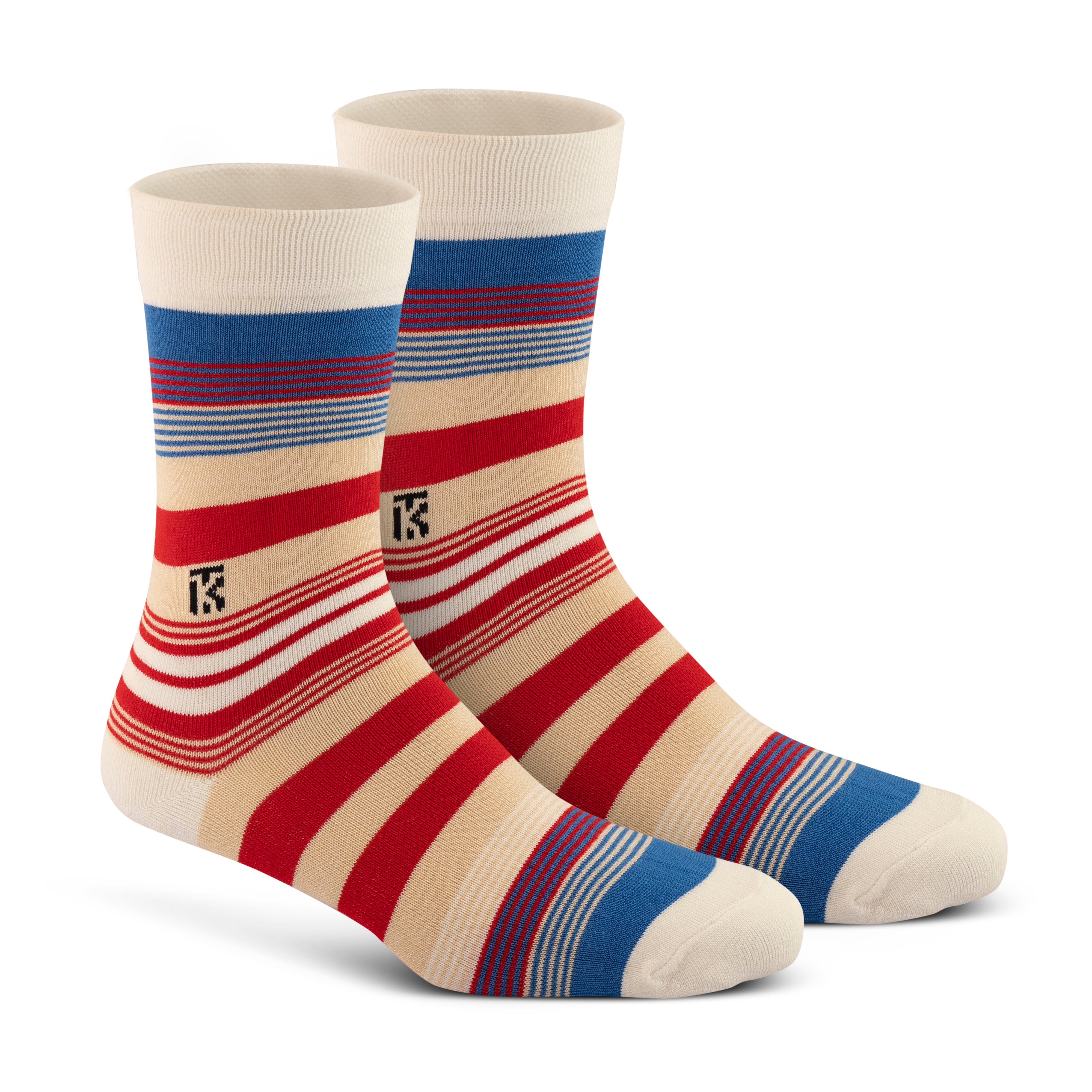 Fusion Stripe | White with Royal Blue, Beige, and Red