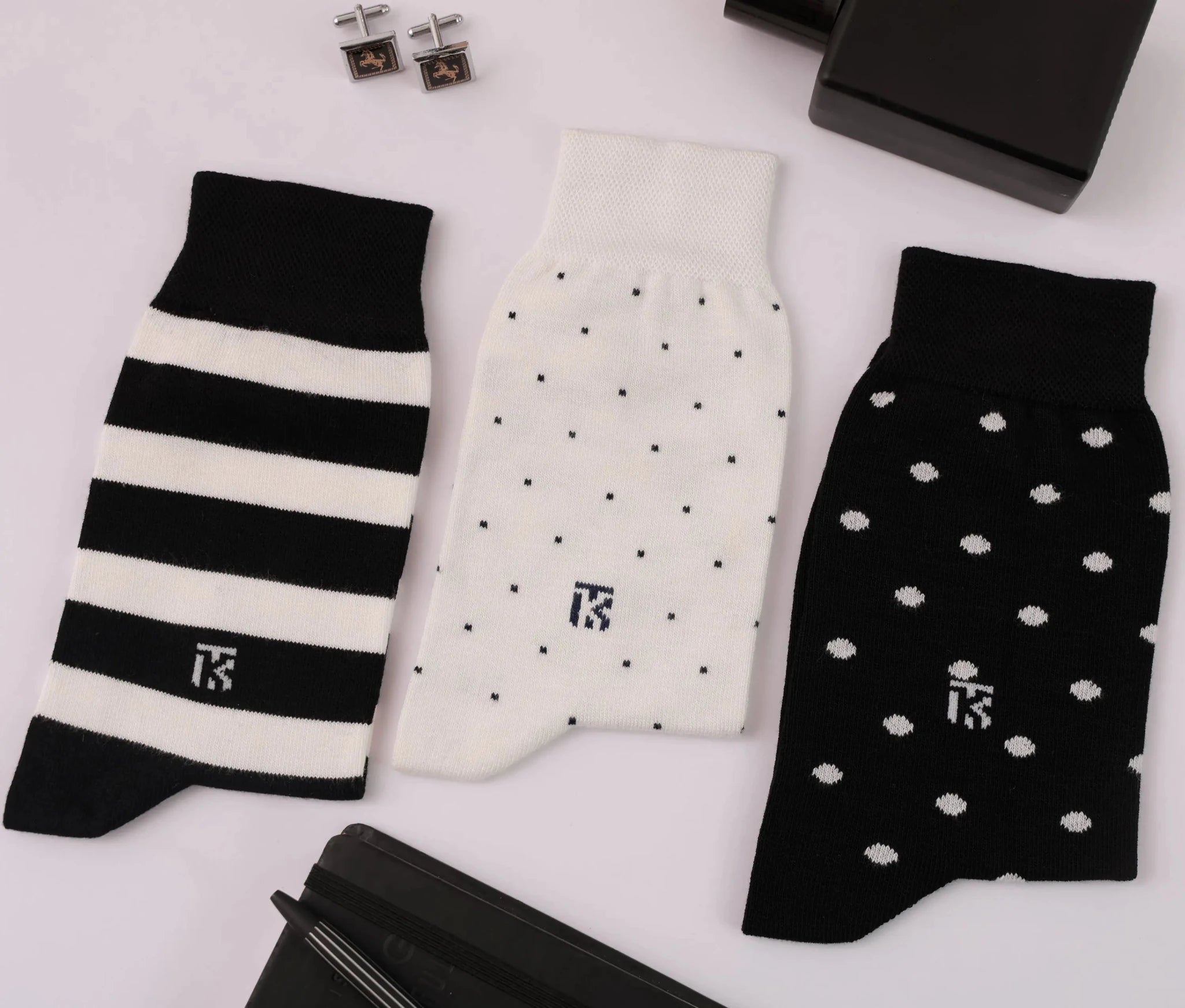 Trio Luxe Pack | White Stone - Black With White Stripe - Black + White PolkaKikitoes