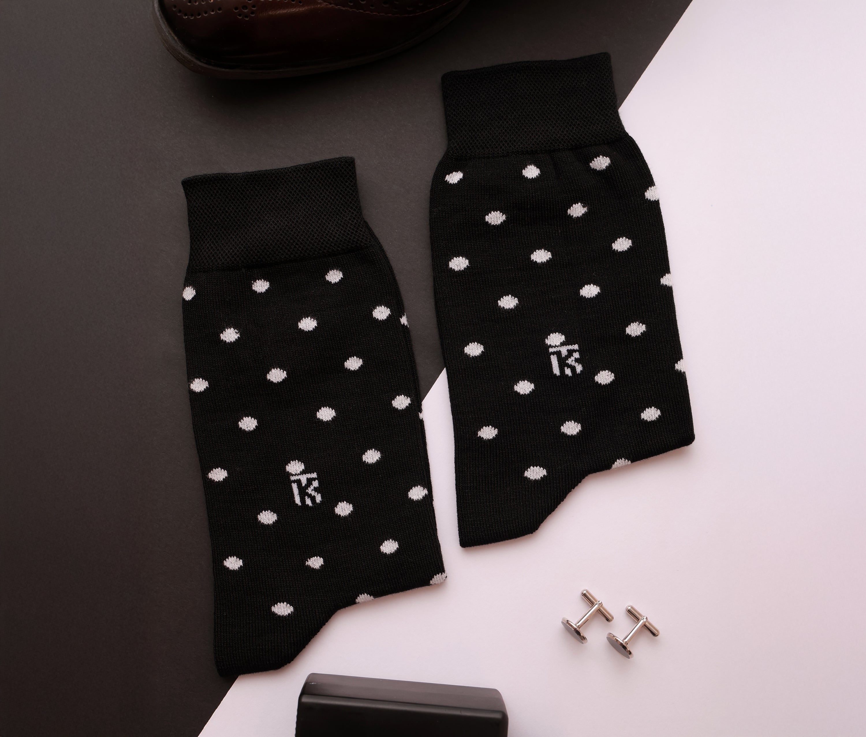 Kikitoes Polka Dot, Bird Eye Dot & Stripe Bamboo Socks – Stylish Black with White Polka Dots, White with Navy Blue Dots & Black with White Stripes Socks for Daily Wear & Sports (Pack of 3)