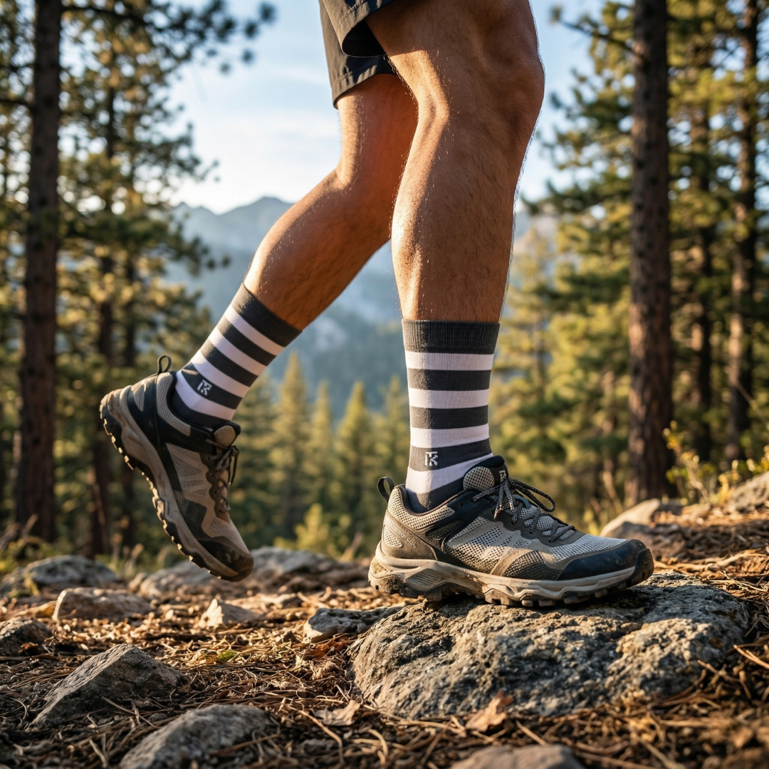 KIKITOES BAMBOO MEN CREW SOCKS | Classic Stripes | Steel Grey with White