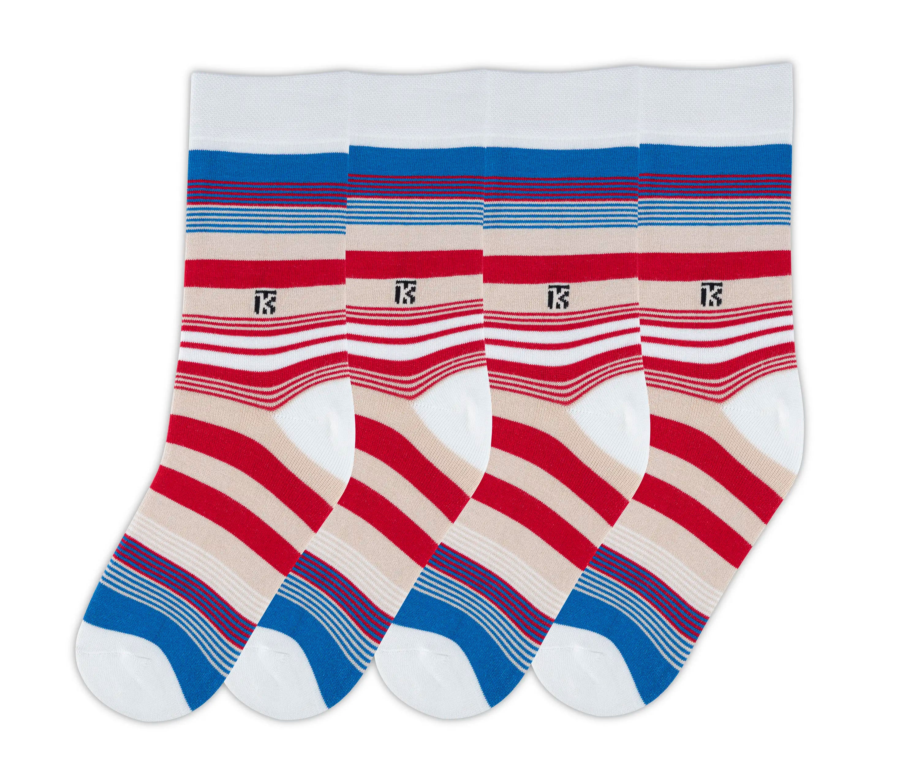 Fusion Stripe | White with Royal Blue, Beige, and Red
