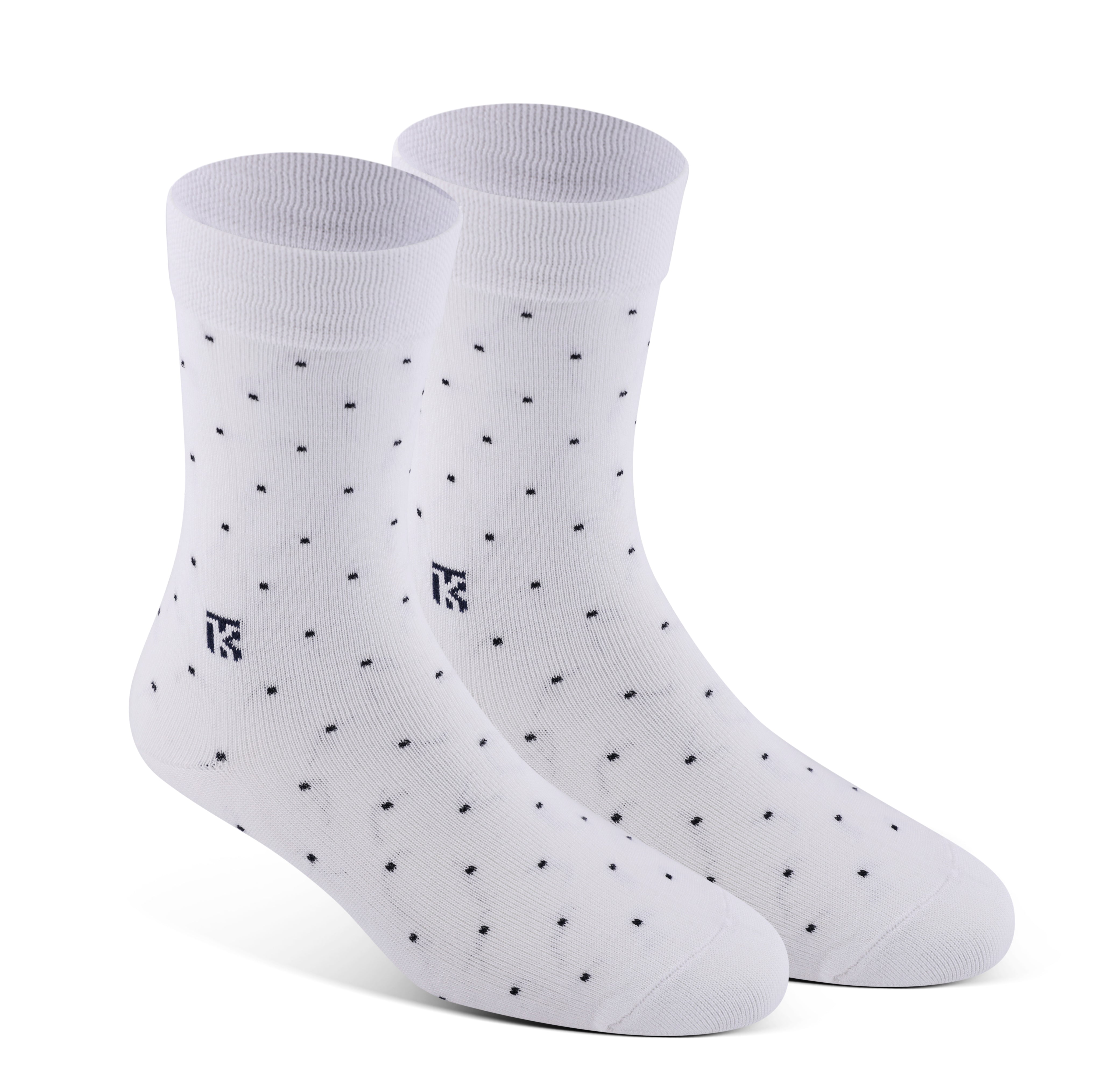 Bamboo Socks Pair| Kikitoes Crew Length Socks | White Colour with Navy Blue Dots Socks for Men | KIKI0029