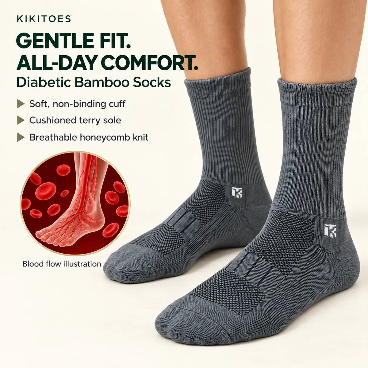 Diabetic bamboo socks Combo | Pack Of 4 | Beidge & GreyKikitoes