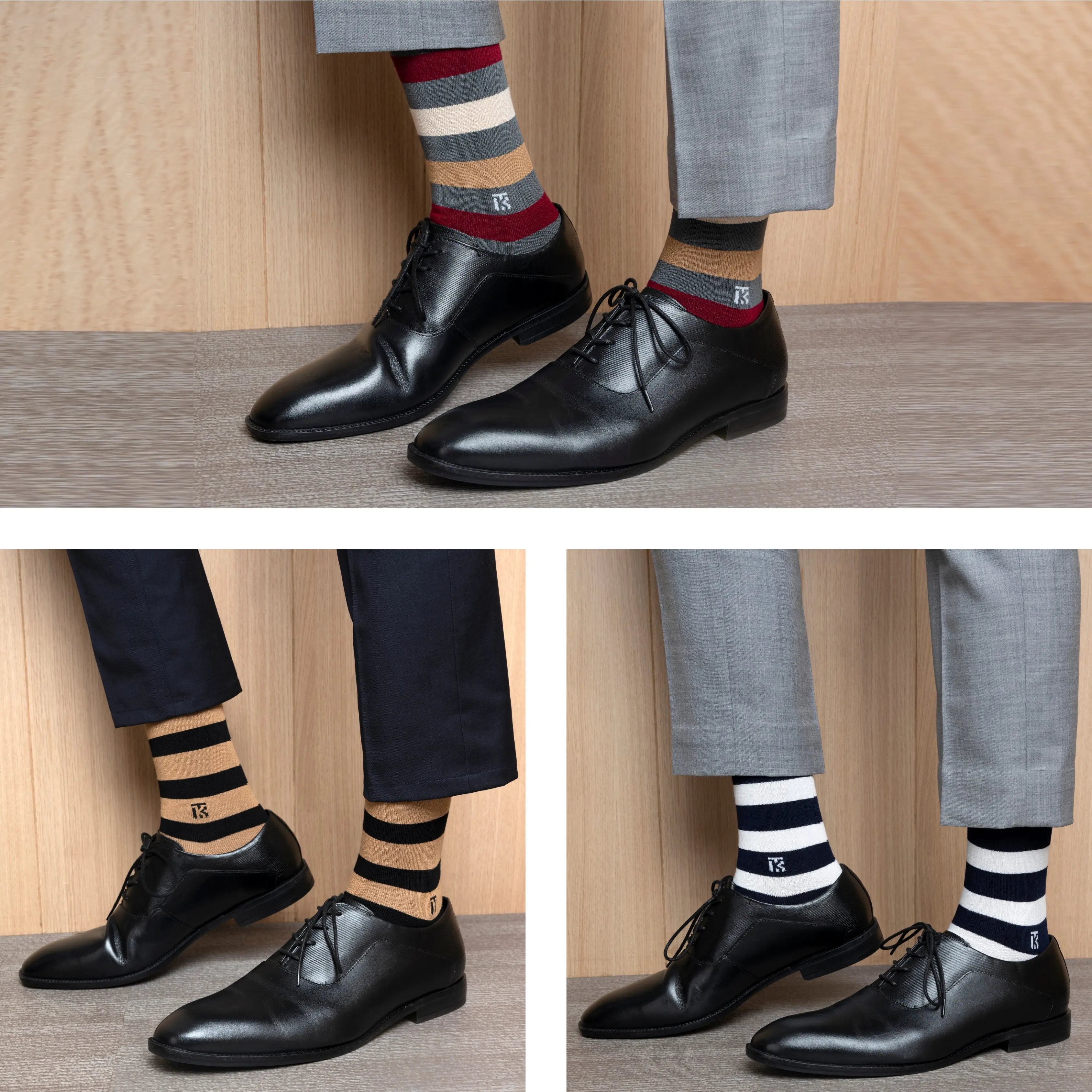 Trio Luxe Pack Stripes | Tan With Black - Steel Grey - Navy Blue With White Kikitoes