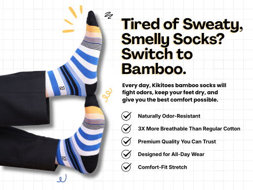 Anti odor bamboo socks for men by Kikitoes – breathable premium bamboo socks designed for sweaty feet and all-day comfort