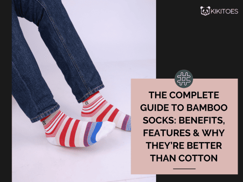 Man wearing colorful striped bamboo ankle socks while sitting in jeans, representing premium bamboo socks for men by Kikitoes – breathable, anti-odor socks designed for comfort and style.