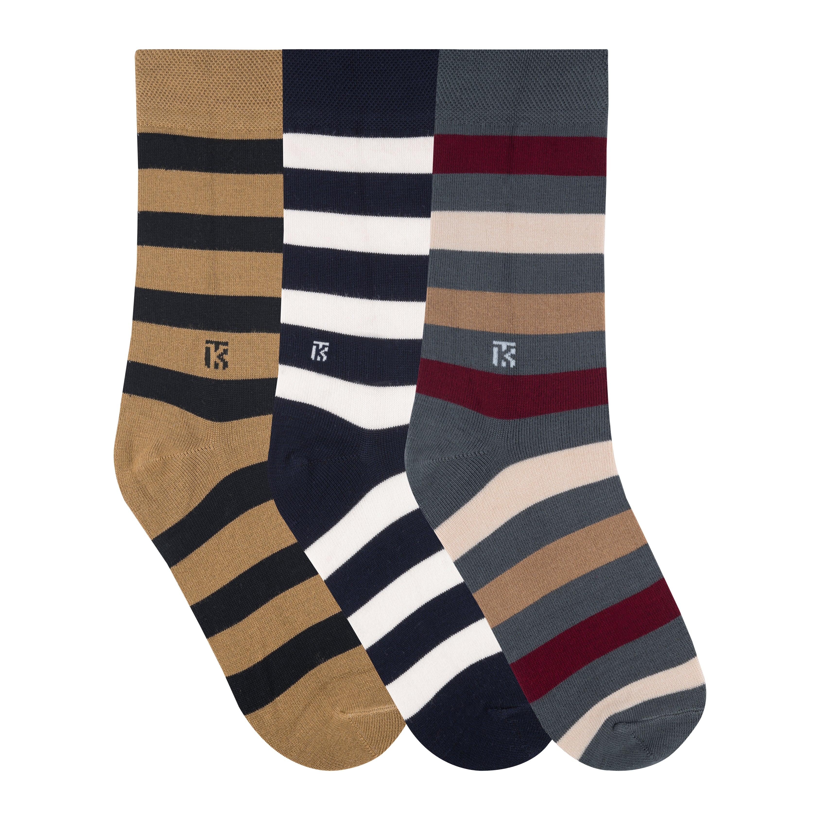 Bamboo Socks Pair | Kikitoes Crew Length Socks | TAN (KHAKHI)+Black / Navy Blue+White / Grey+Maroon+Beige+Tan Stripe Colours | Socks for Men | KIKI010C