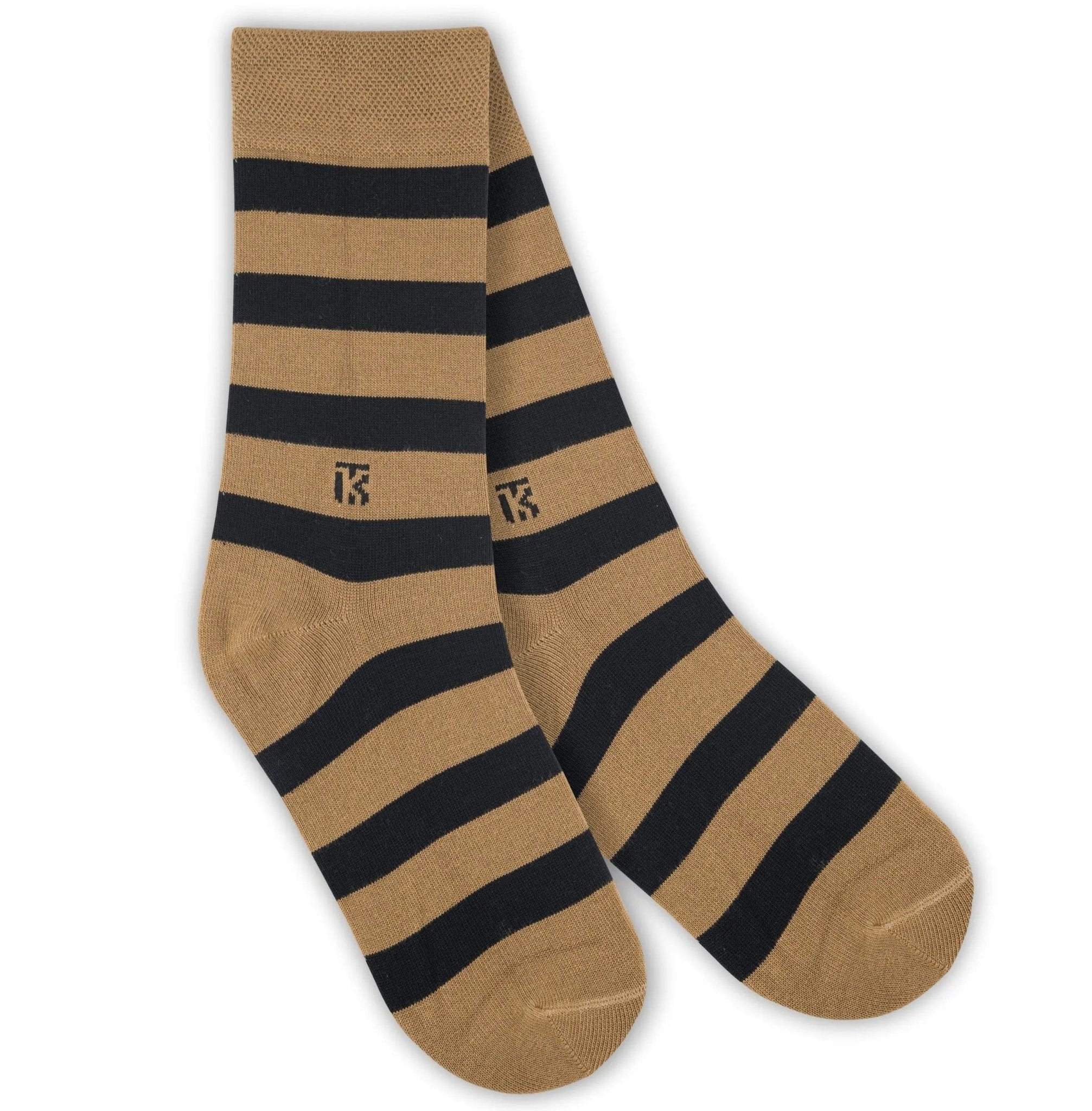 KIKITOES BAMBOO MEN CREW SOCKS | Classic Stripes | Tan with BlackKikitoes