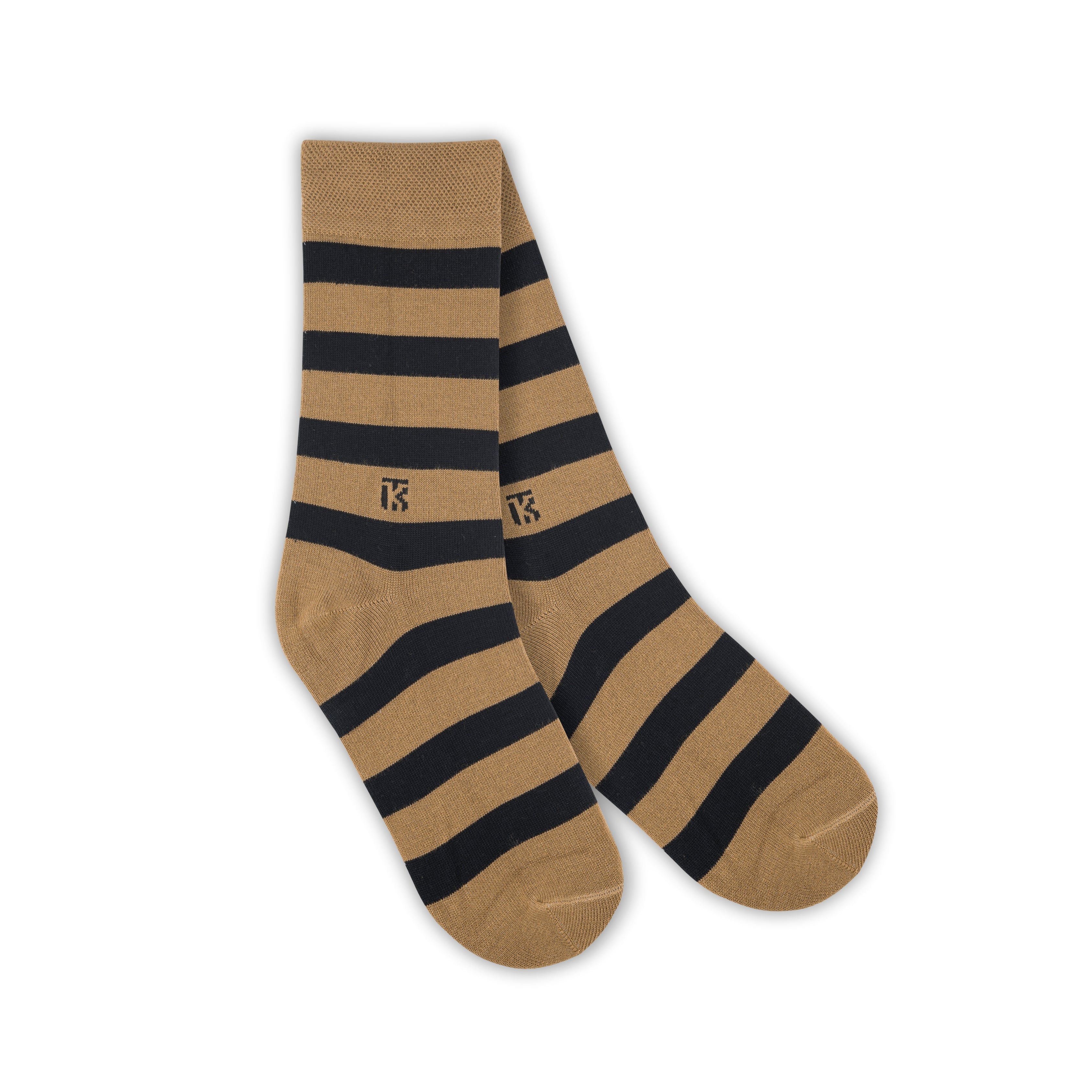 Bamboo Socks Pair |  Kikitoes Crew Length Socks | Tan Colour with Black Stripes Socks for Men | KIKI0018