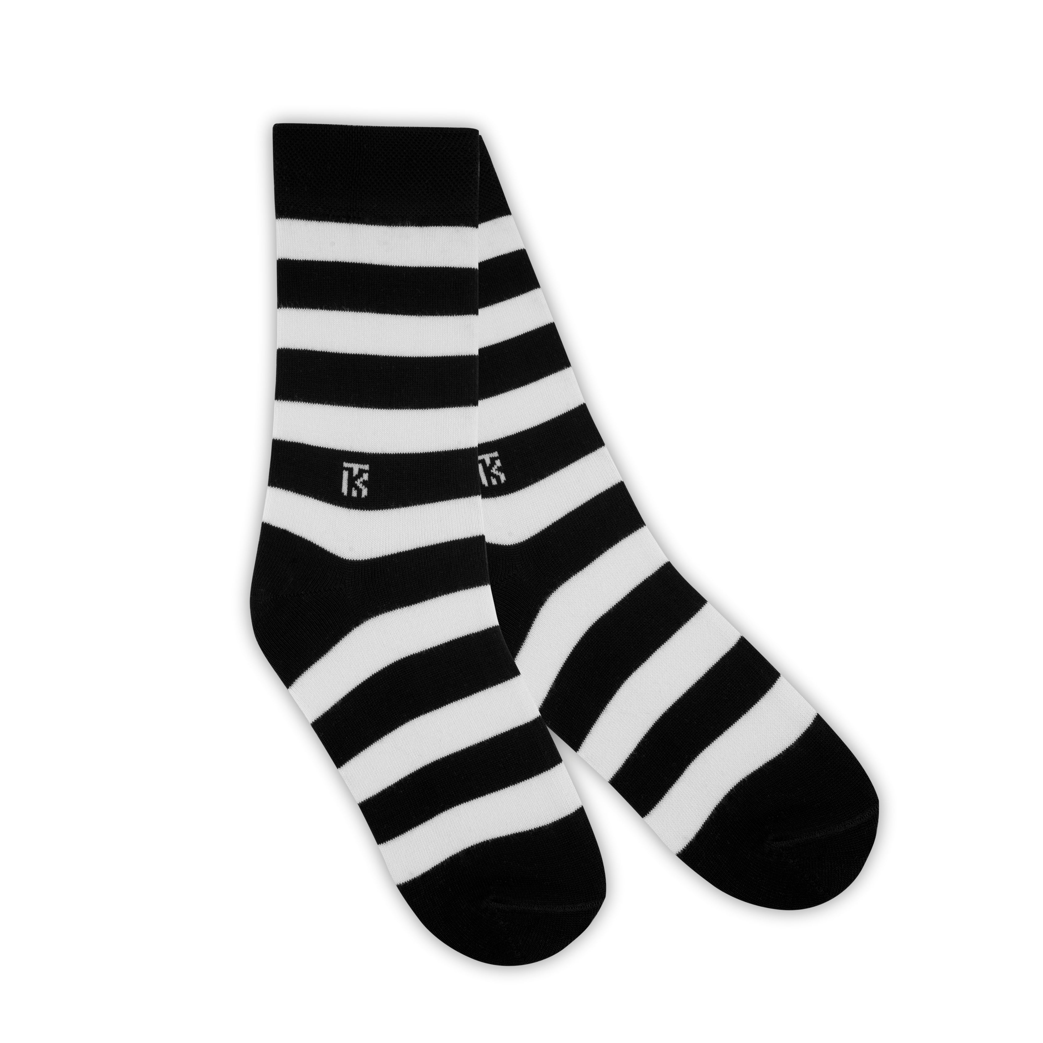 Bamboo Socks Pair | Kikitoes Crew Length Socks | Black Colour with White Stripes  Socks for Men | KIKI004
