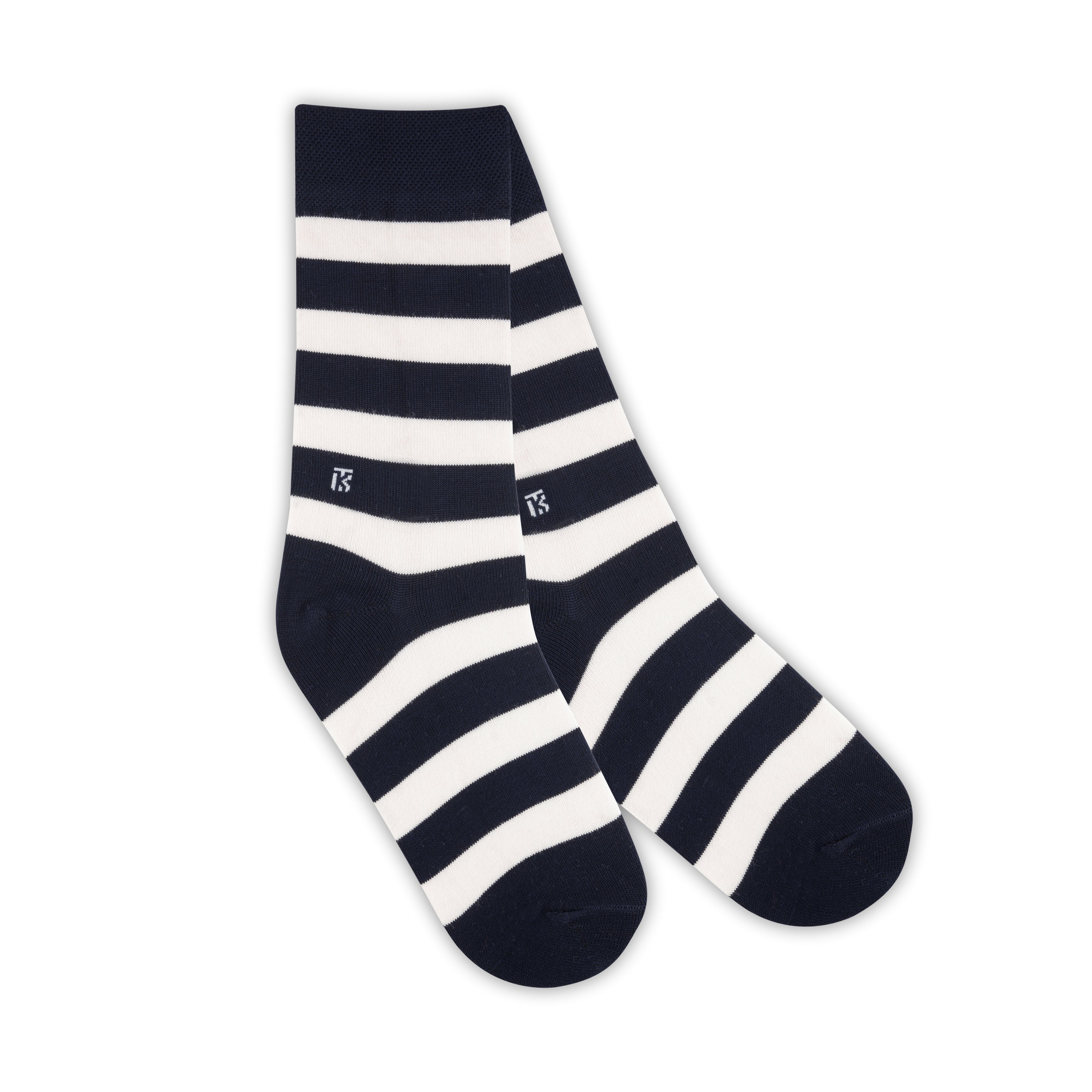 Bamboo Socks Pair  | Kikitoes Crew Length Socks | Navy Blue Colour with White Stripes  Socks for Men | KIKI003