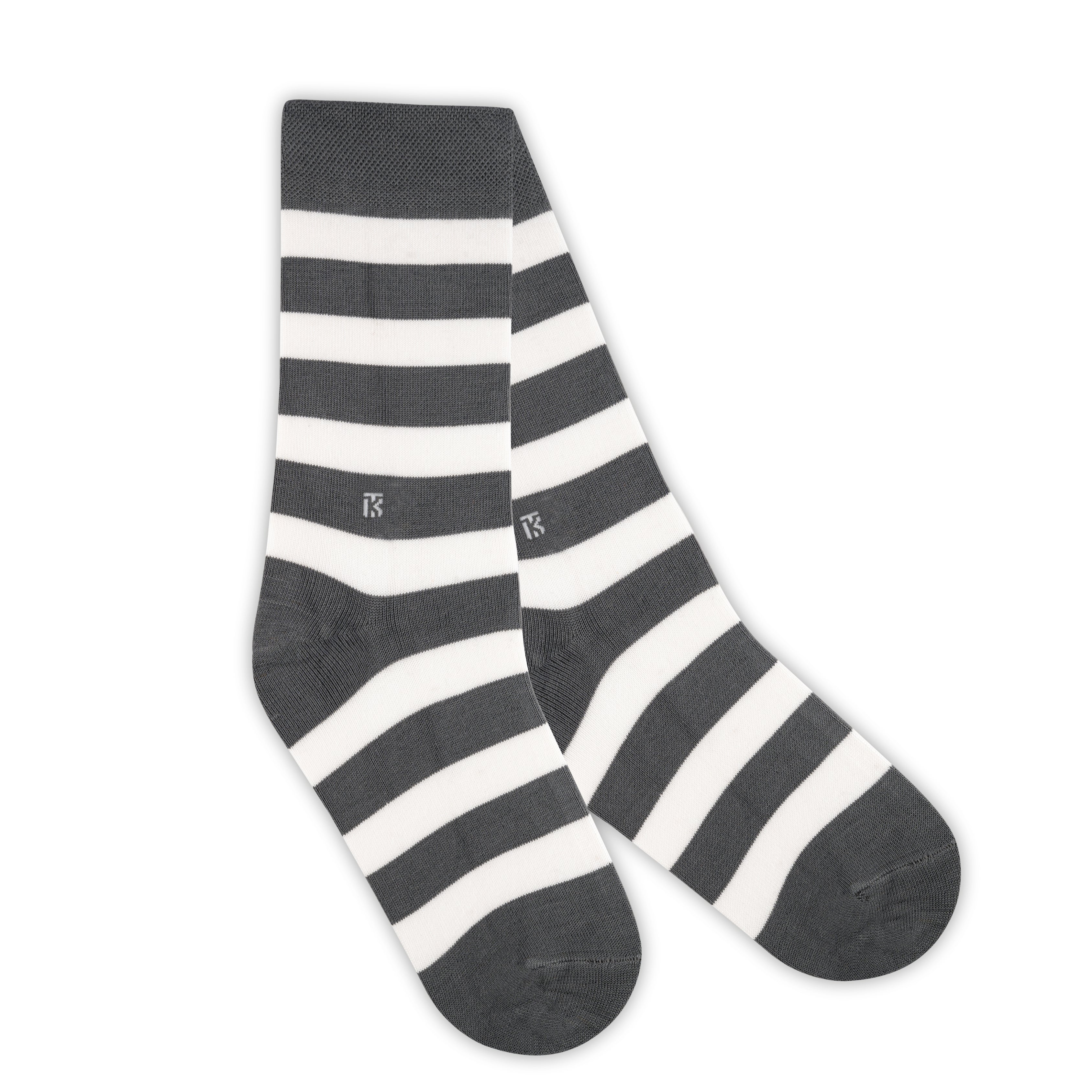 Bamboo Socks Pair| Kikitoes Crew Length Socks | Steel Grey Colour with White Stripes Socks for Men | KIKI002