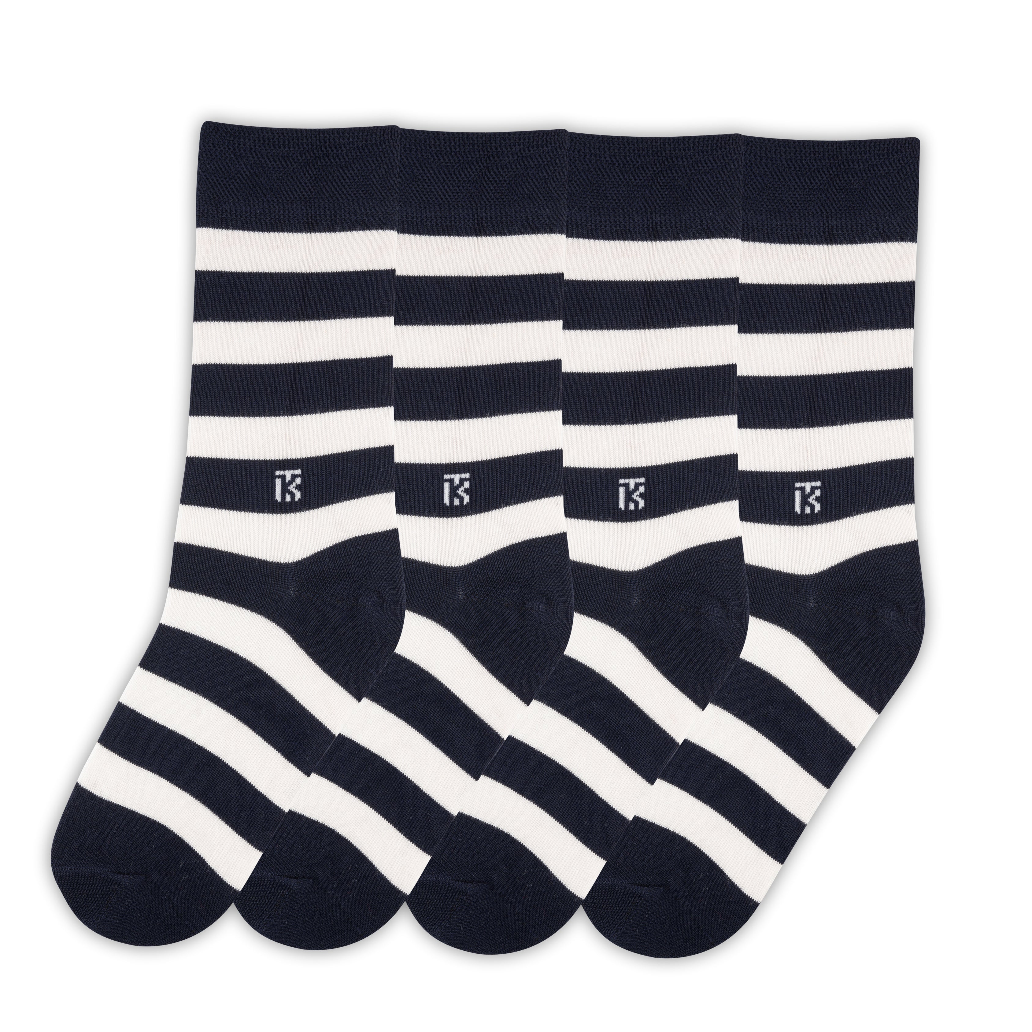 Bamboo Socks Pair  | Kikitoes Crew Length Socks | Navy Blue Colour with White Stripes  Socks for Men | KIKI003